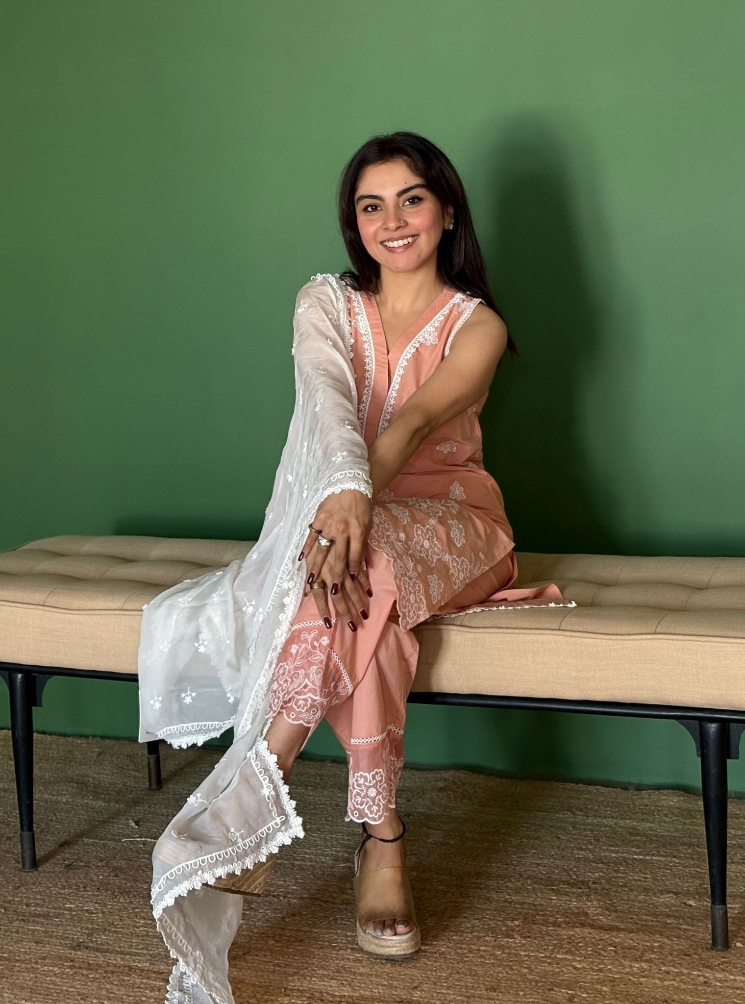 Tesni Supima Cotton Peach Kurta Set