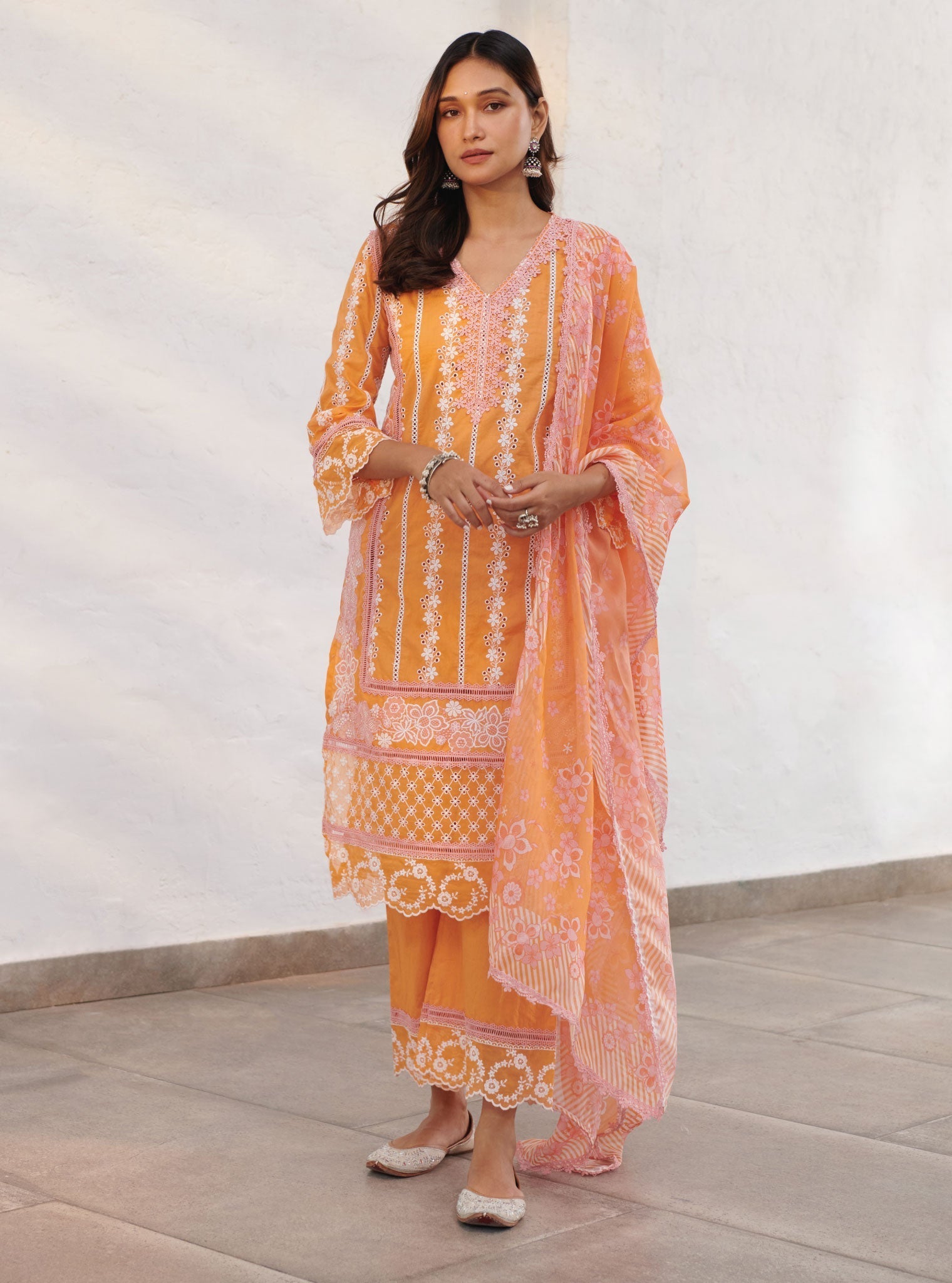 Mulmul Cotton Wiltshire Orange Kurta With Wiltshire Orange Pant