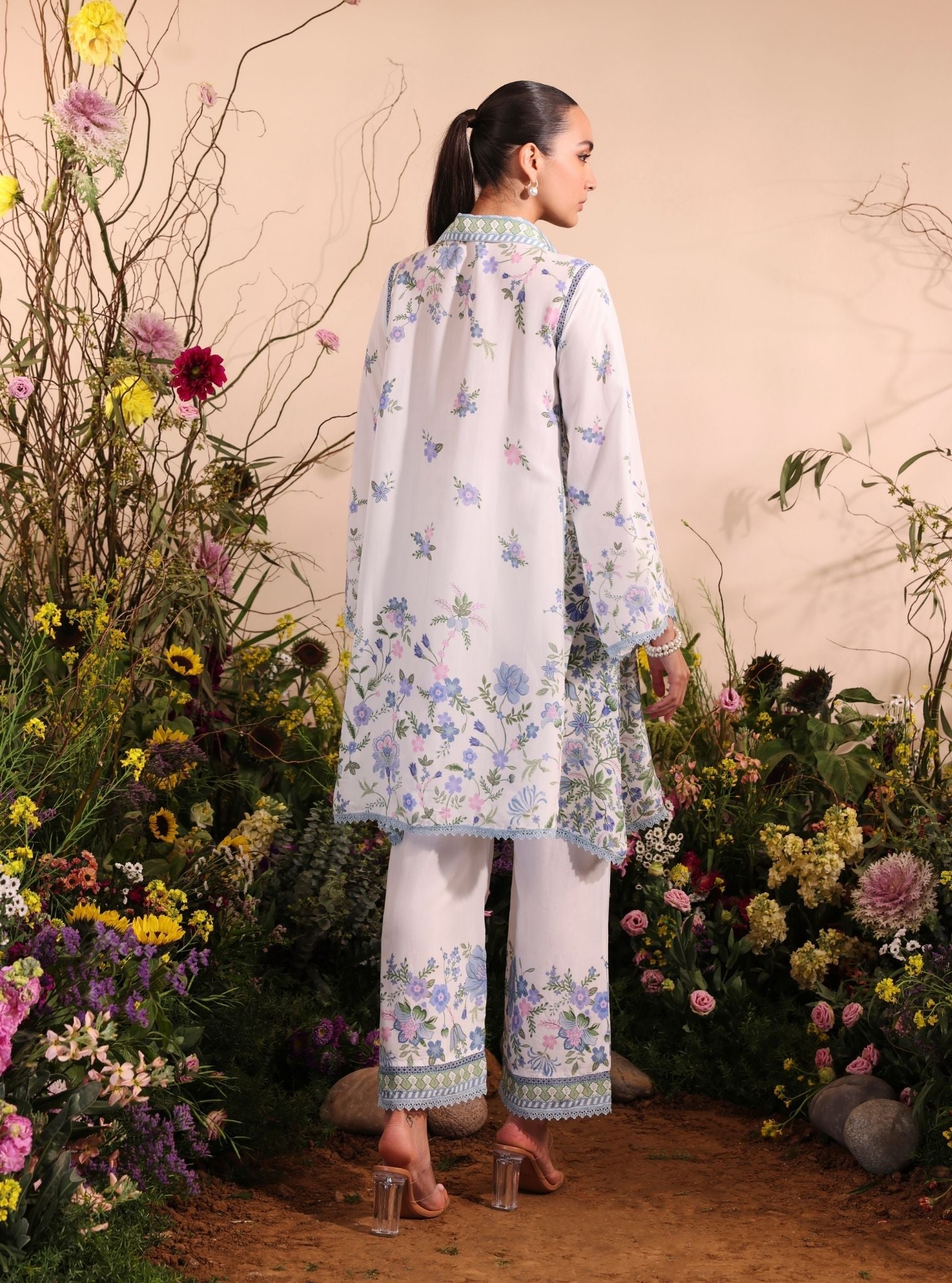 Mulmul Lawn Printed Niamh White Shirt With Mulmul Lawn Printed Niamh White Pant