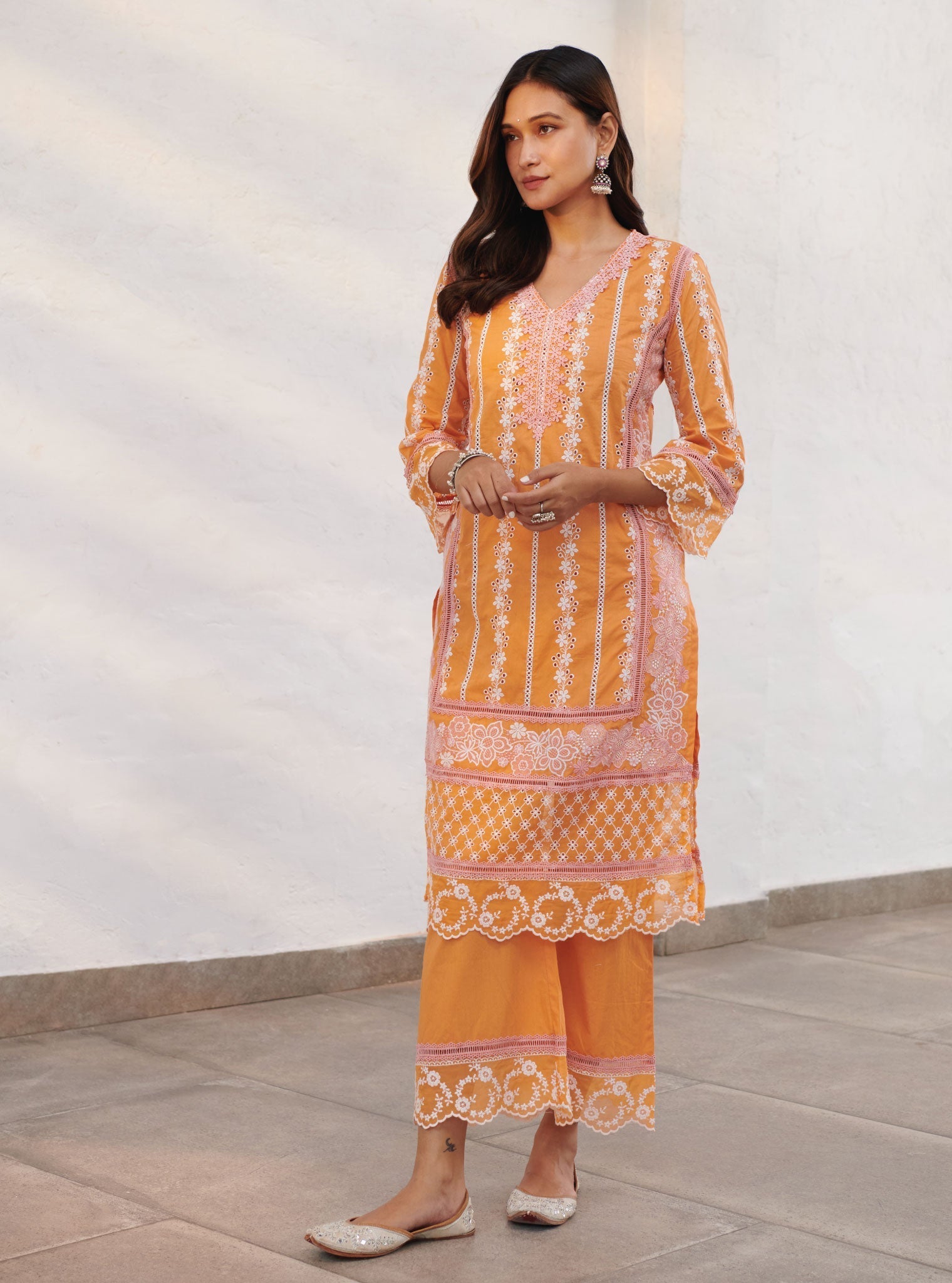 Mulmul Cotton Wiltshire Orange Kurta With Wiltshire Orange Pant