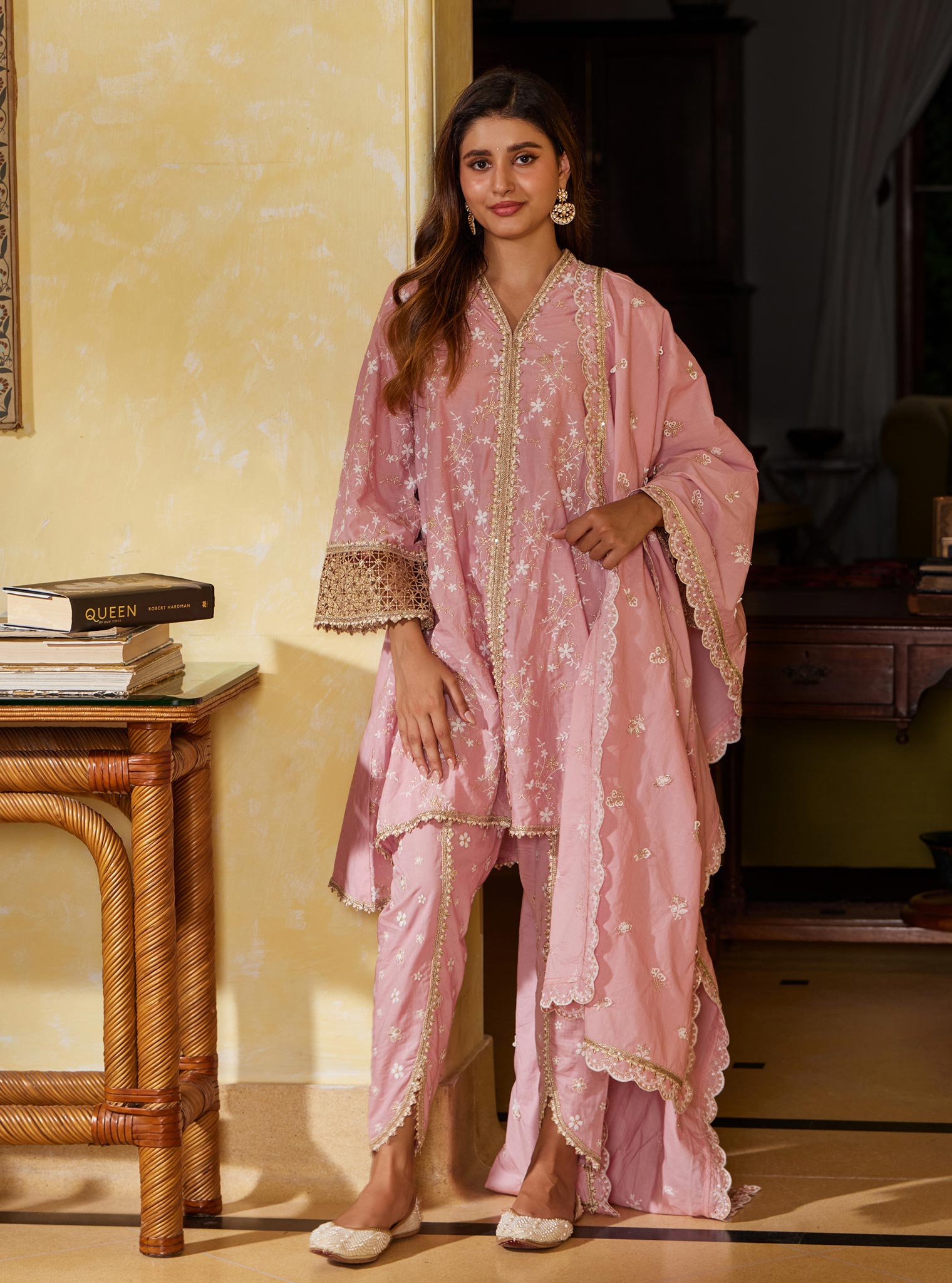 Mulmul Cotton Avira Pink Kurta with Mulmul Cotton Avira Pink Pant