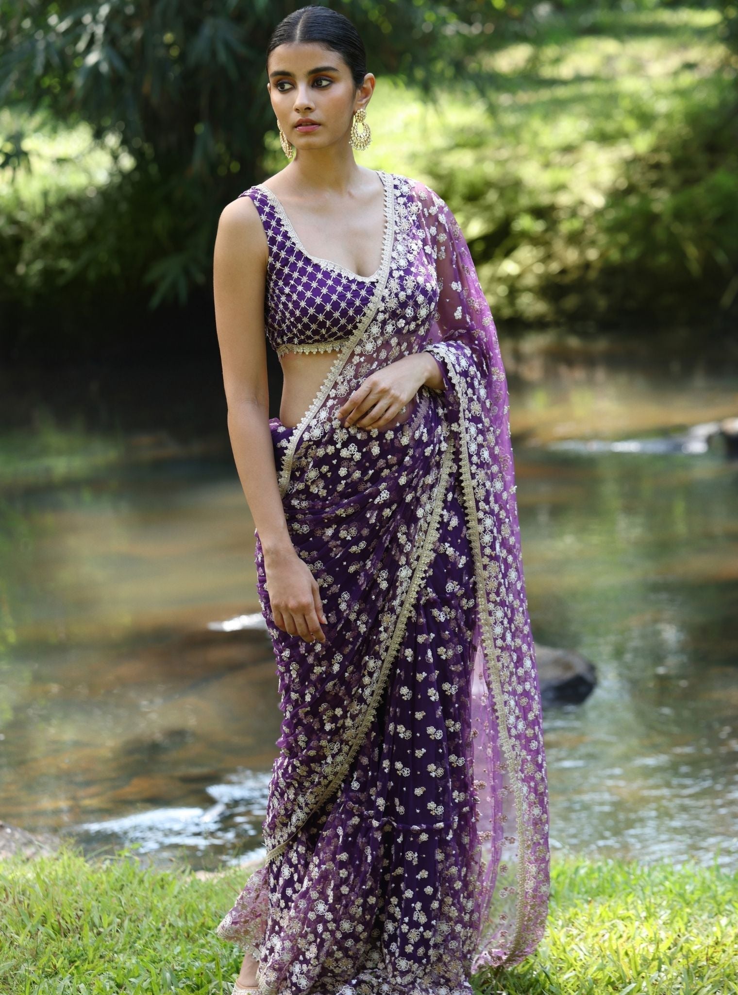 Mulmul Net Kala Purple Saree