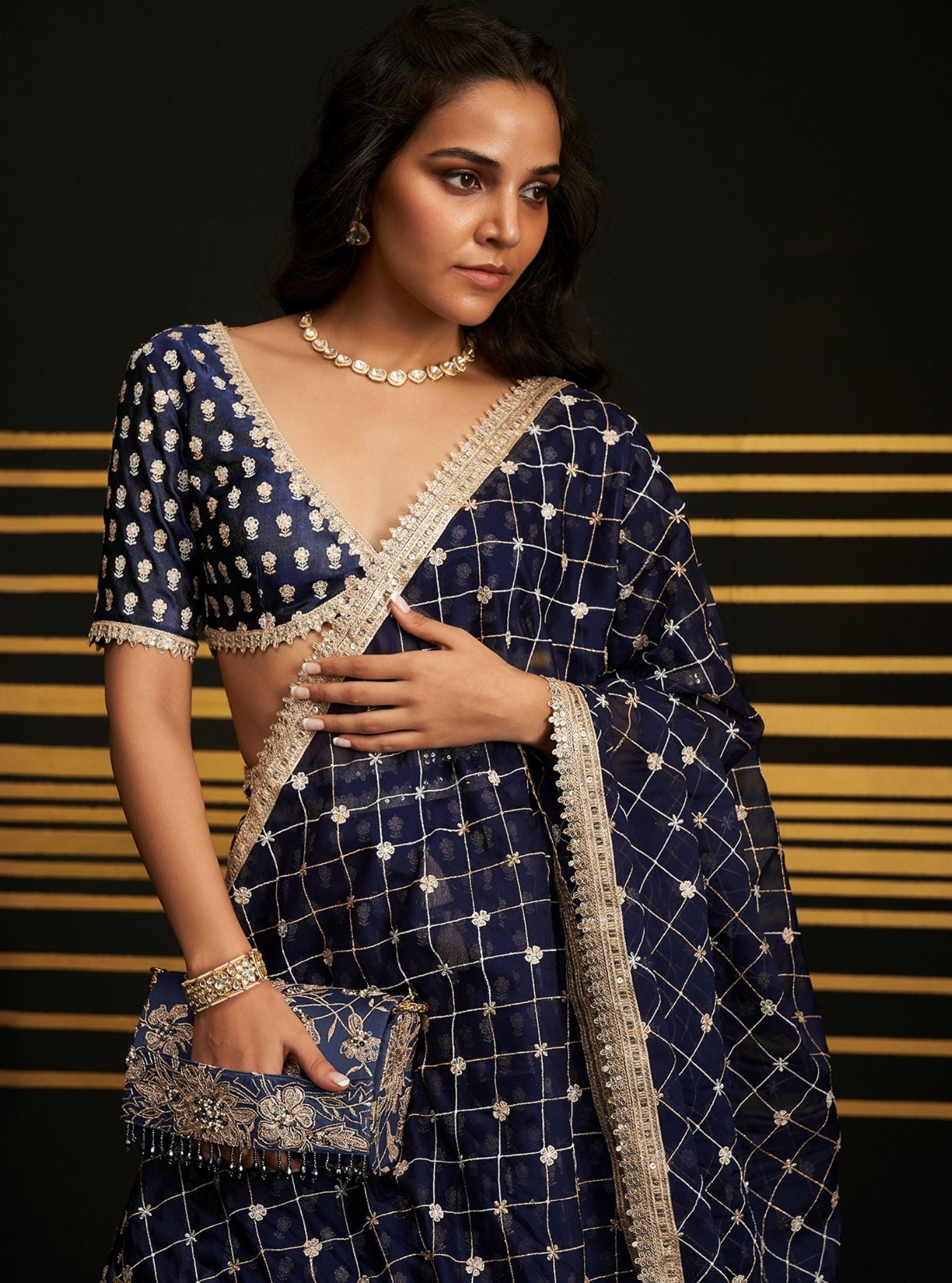 Mulmul Organza Heeriye Navy Dupatta