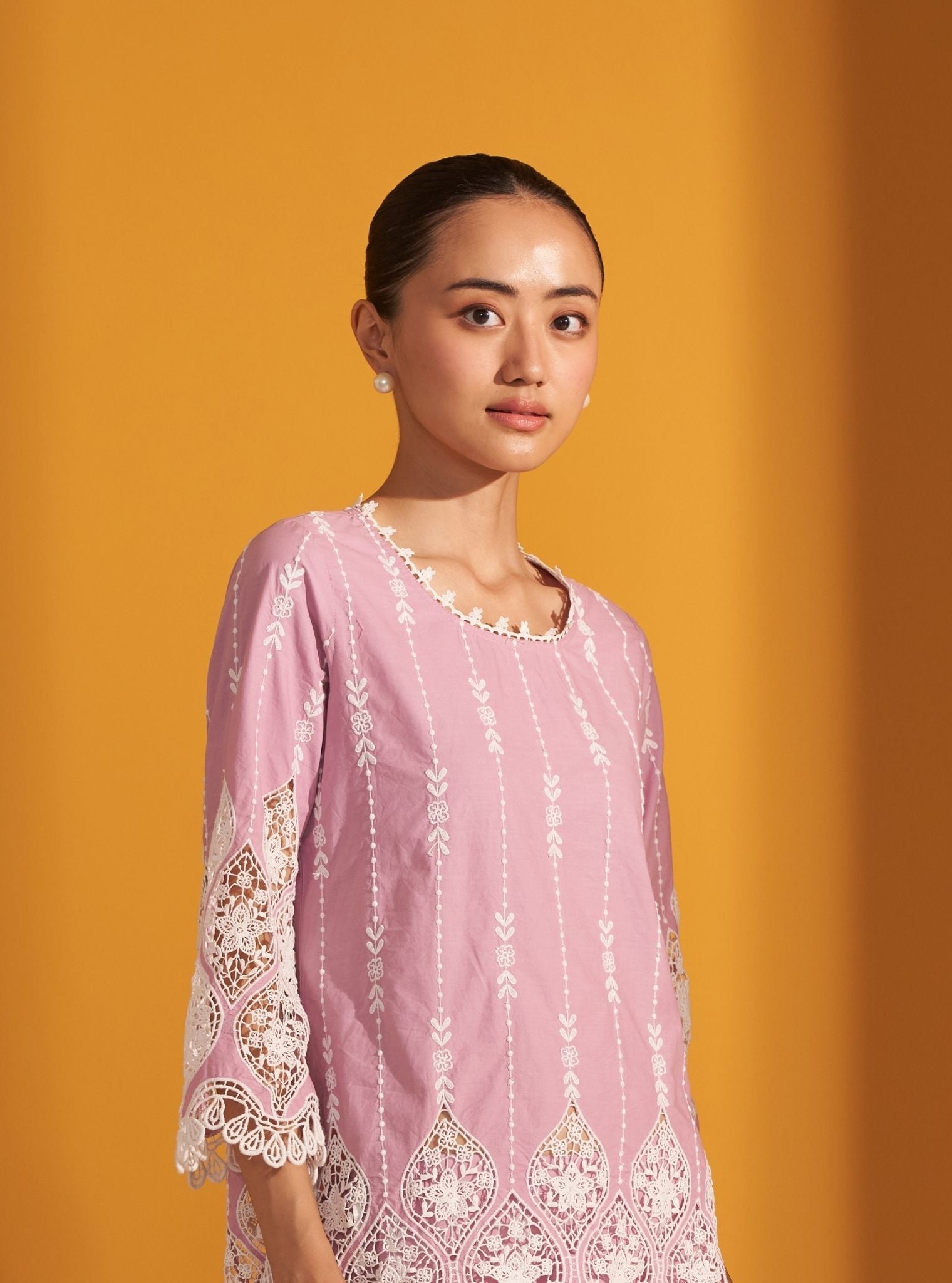 Mulmul Cotton Pepy Lilac Top With Mulmul Cotton Pepy Lilac Pant