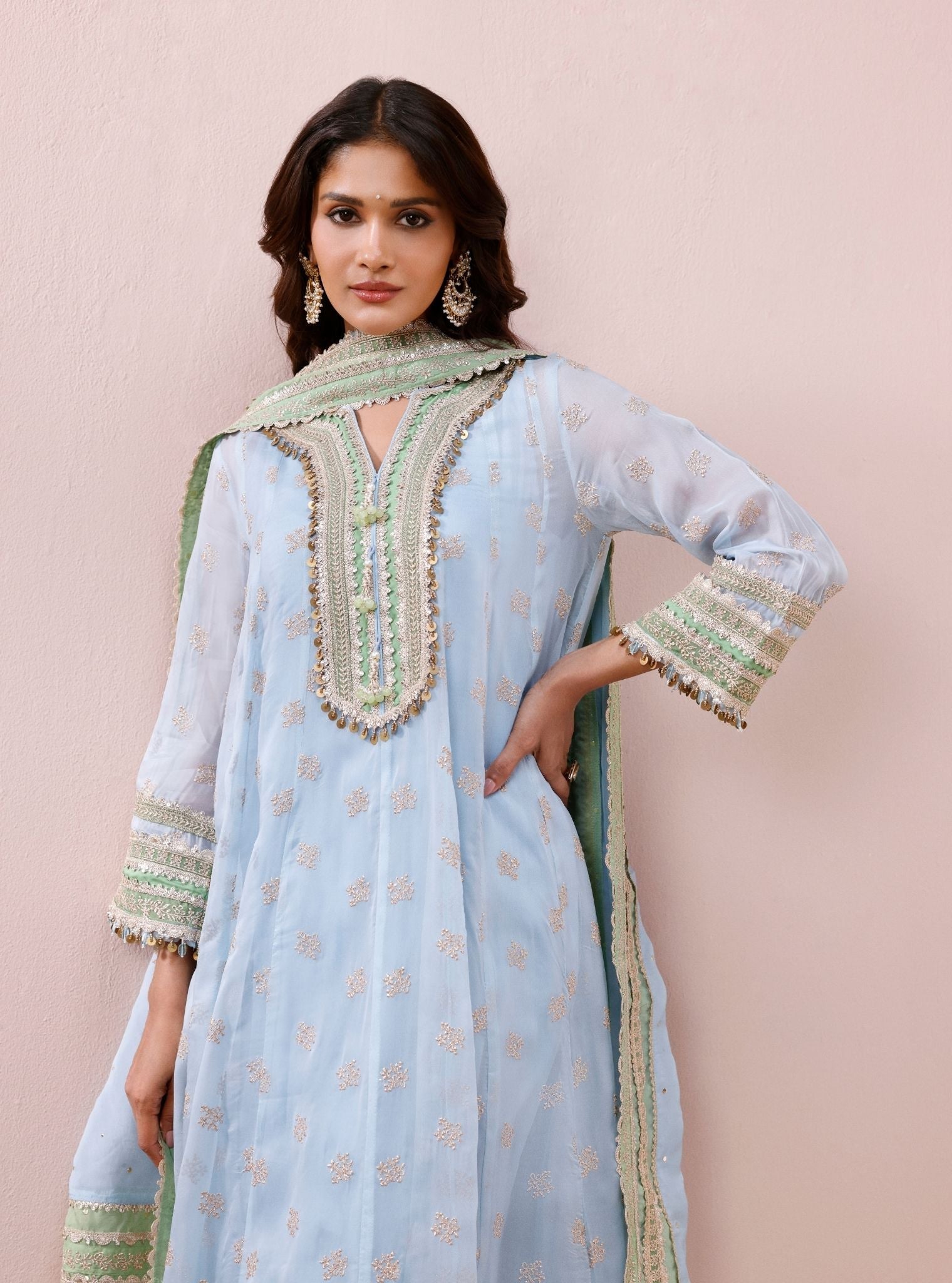 Ivana Organza Light Blue Anarkali Kurta Set