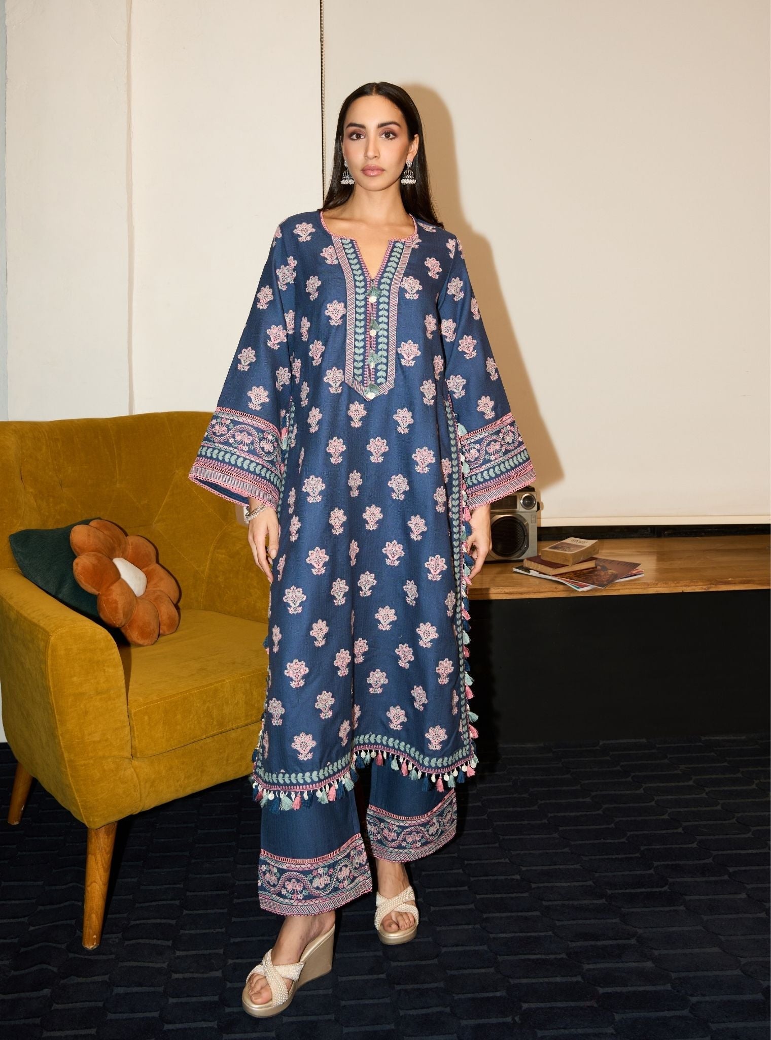 Ophel Wool Navy Kurta Set