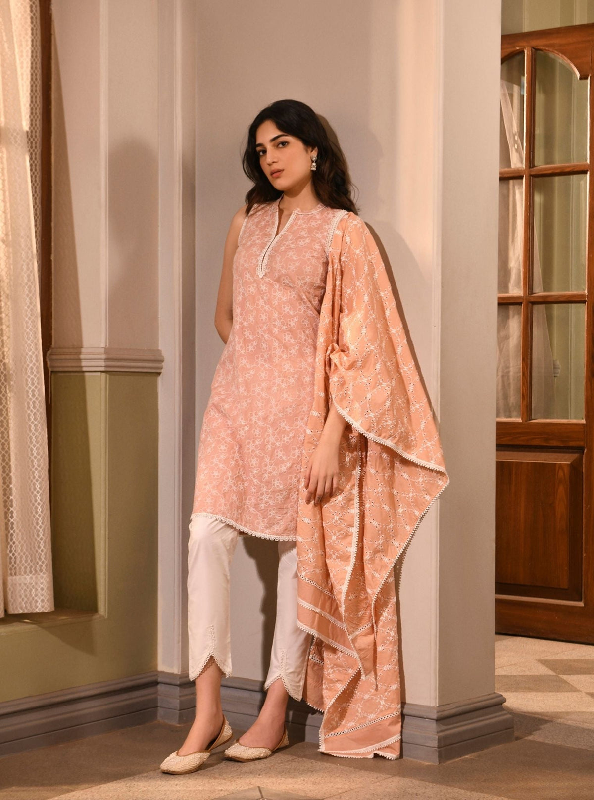 Mitra Supima Cotton Peach Kurta Set