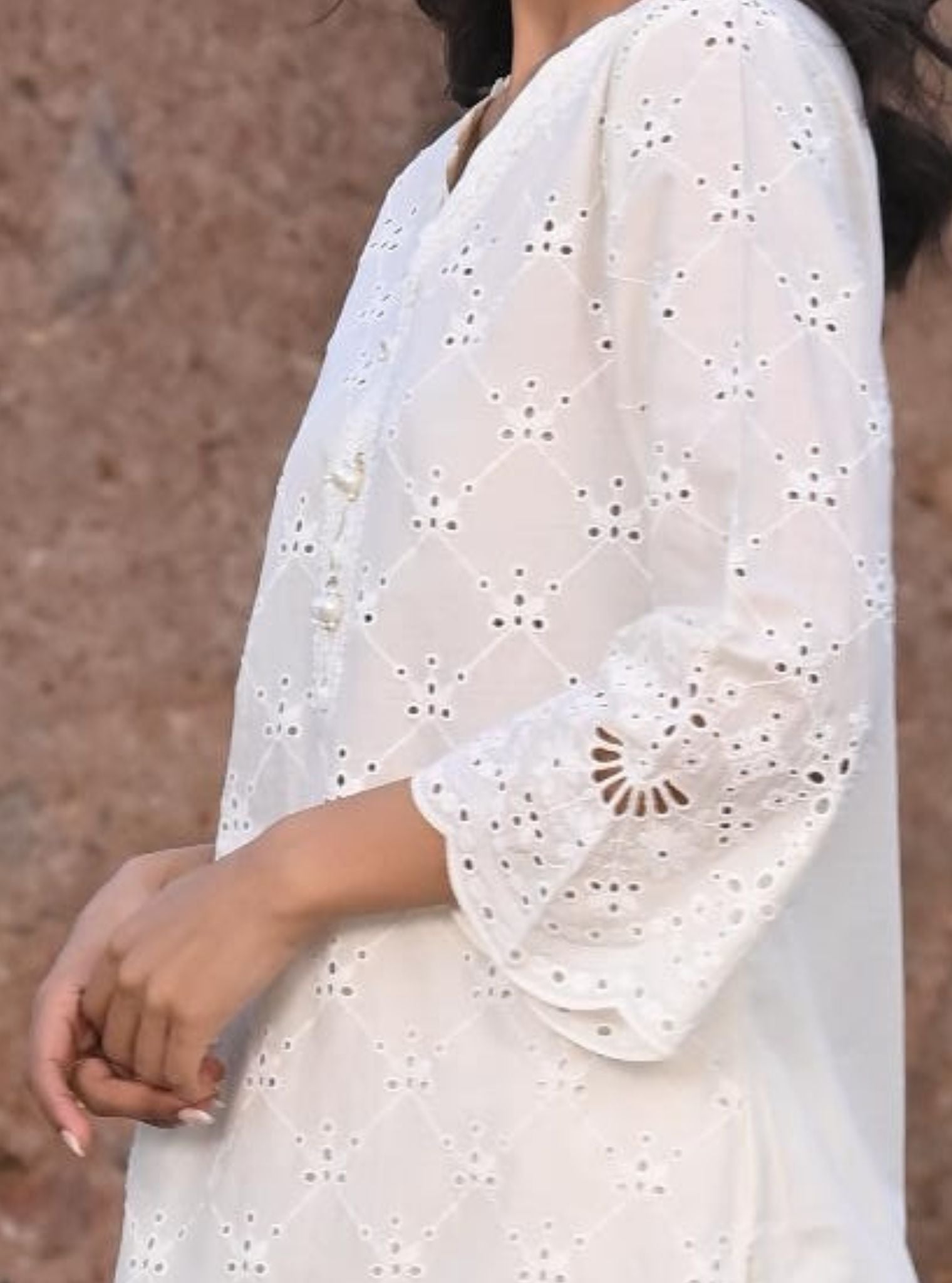 Mulmul Cotton Perth White Kurta With Lola White Pant