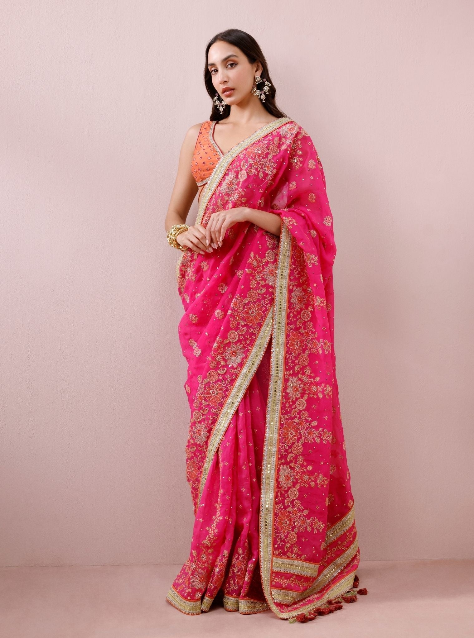 Lavi Organza Fuchsia Saree