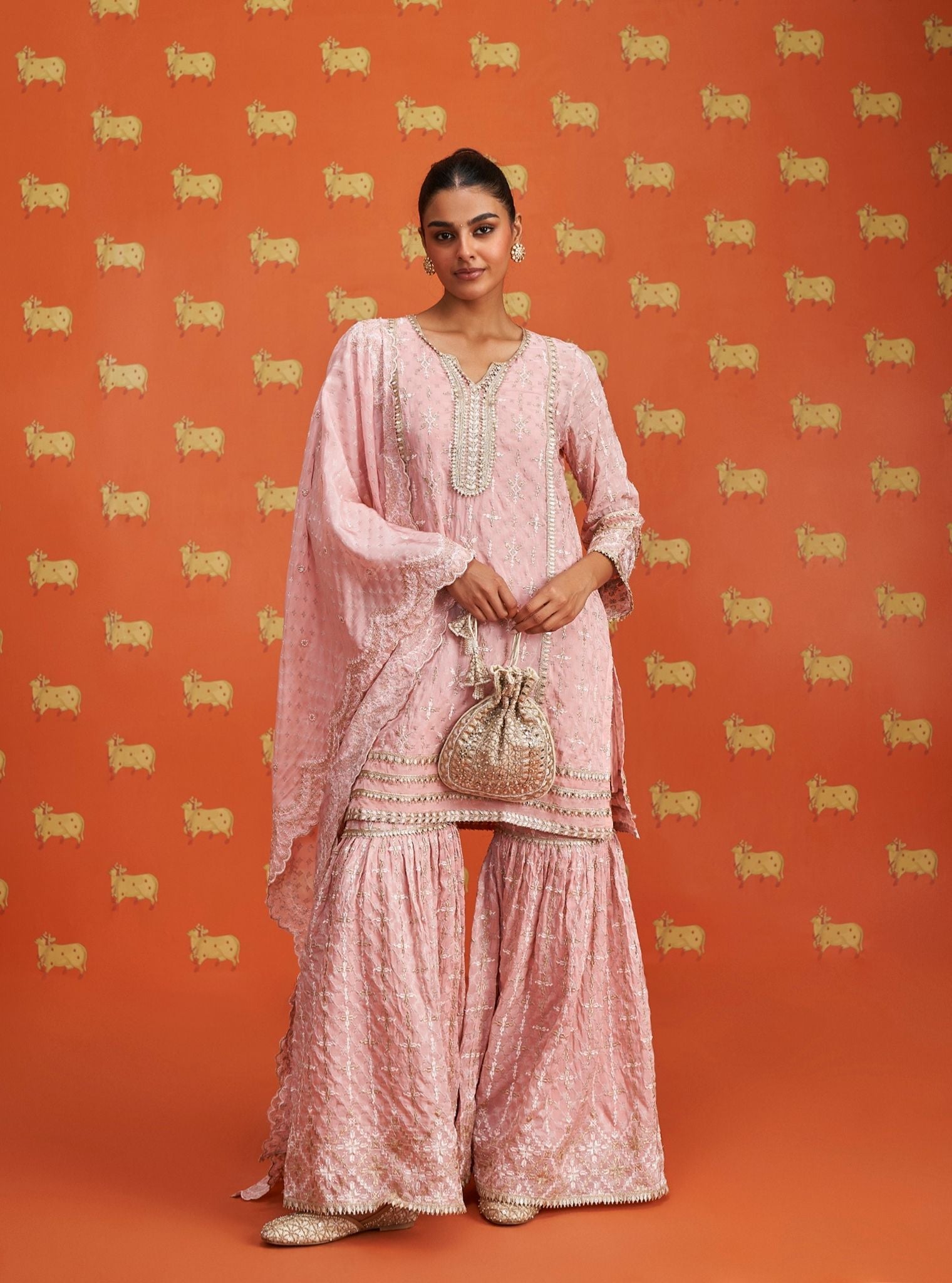 Mulmul Banrasi Mehreen Pink Kurta With Mulmul Banrasi Mehreen Pink Garara