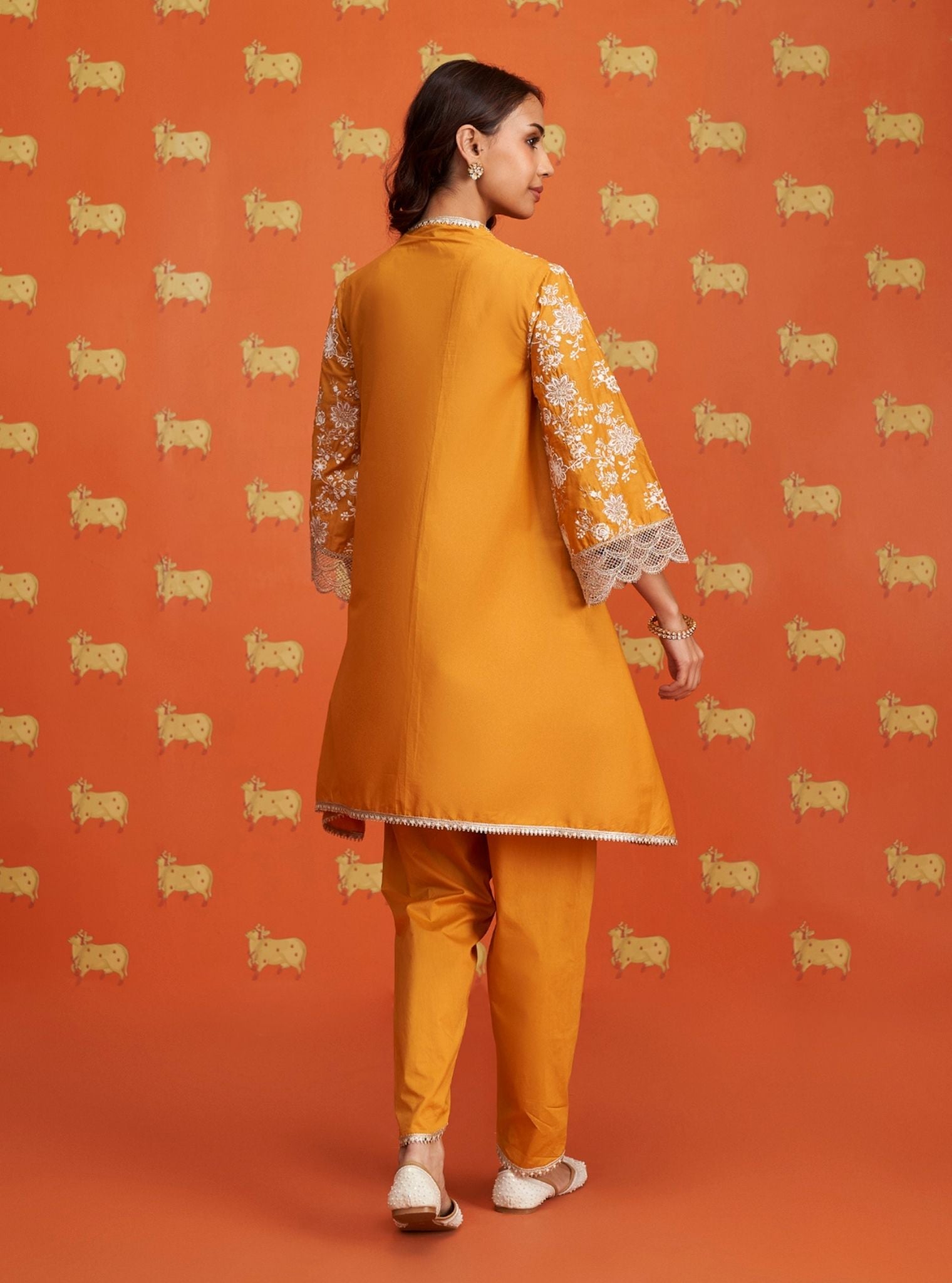 Mulmul Cotton Komen Mustard Kurta With Mulmul Cotton Komen Mustard Dhoti Pant