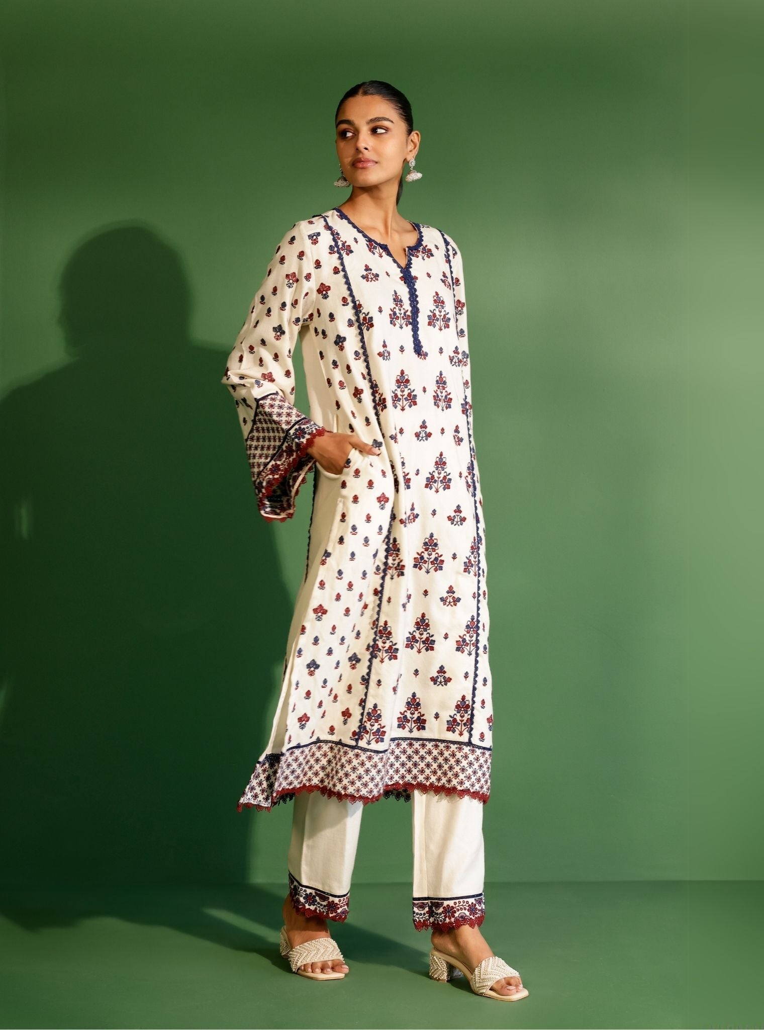 Mulmul Wool Marlow Off White Kurta With Mulmul Wool Marlow Off White Pant