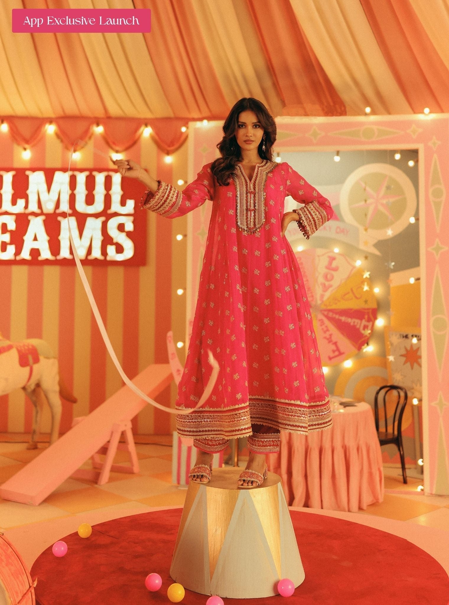 Ivana Organza Fuchsia Anarkali Kurta Set