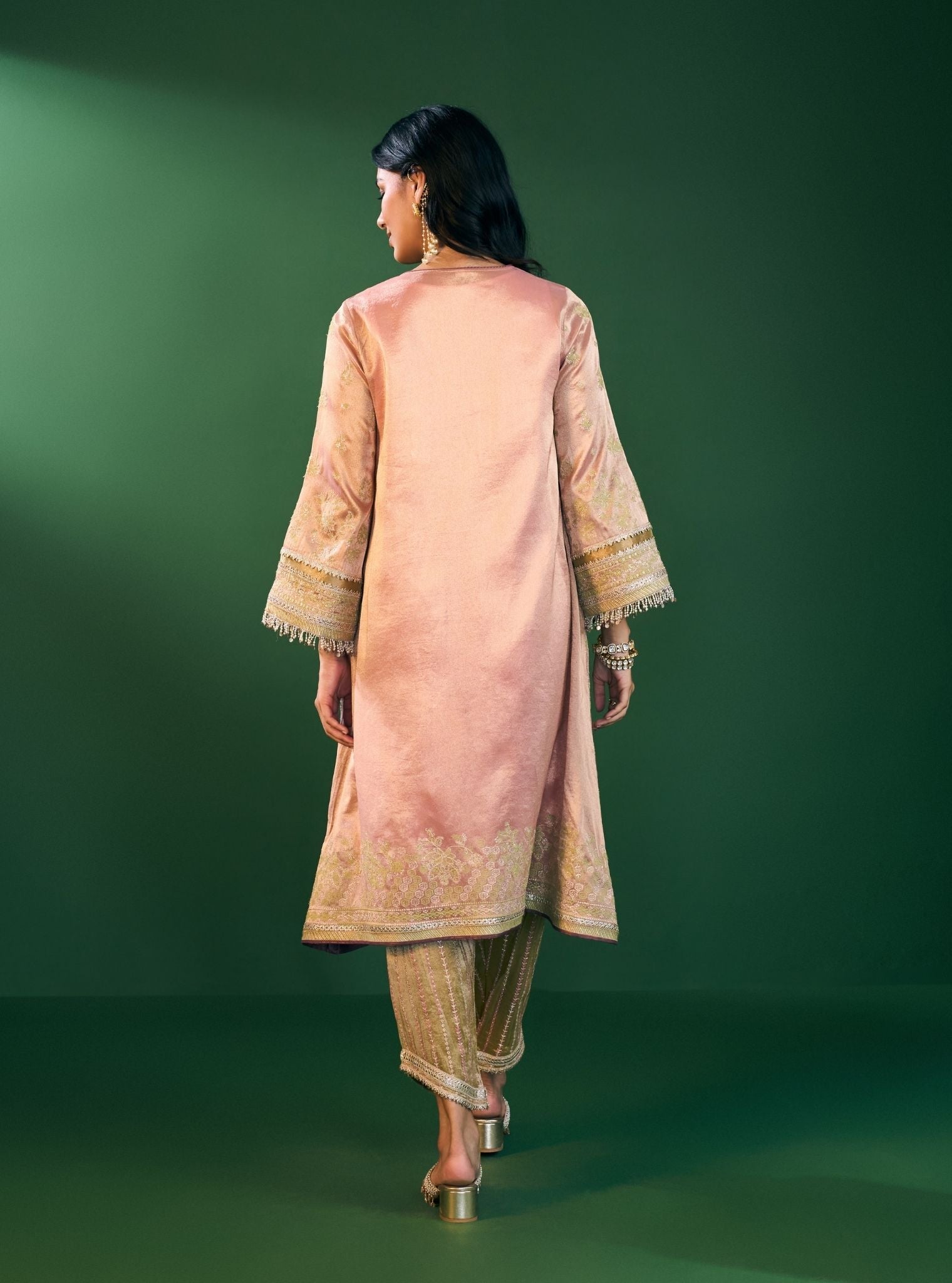 Aini Tissue Pink Kurta Set