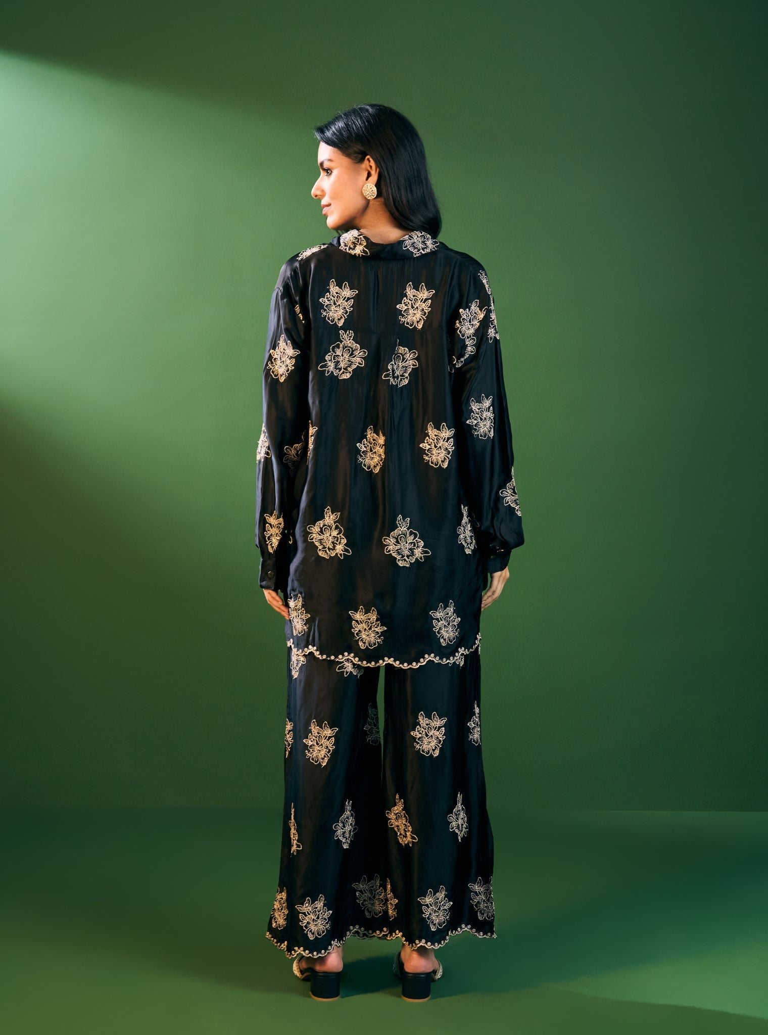 Mireille Cupro Satin Black Shirt & Pant Set