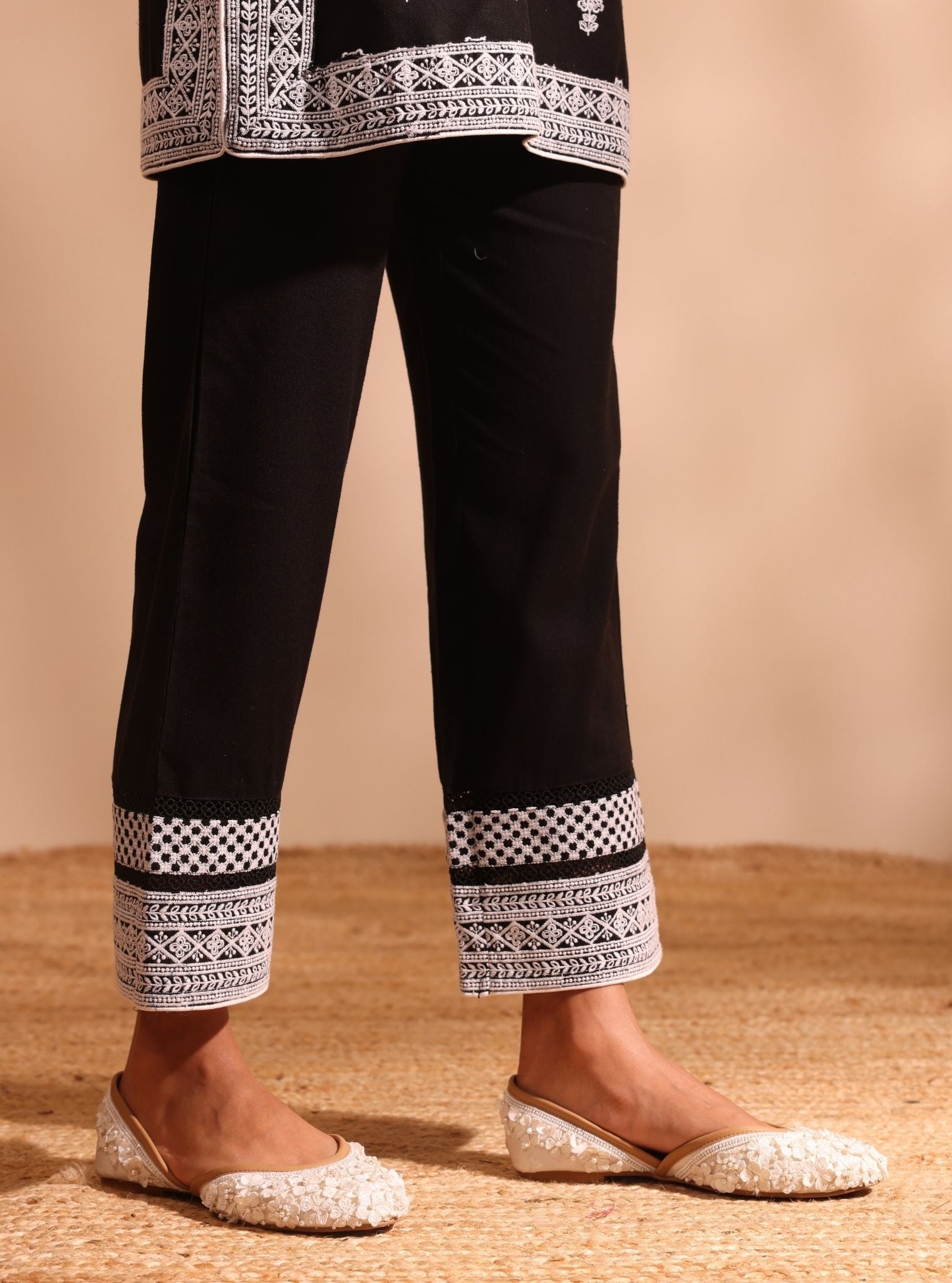 Mulmul Linen Pema Black kurta With Mulmul Linen Pema Black Pant
