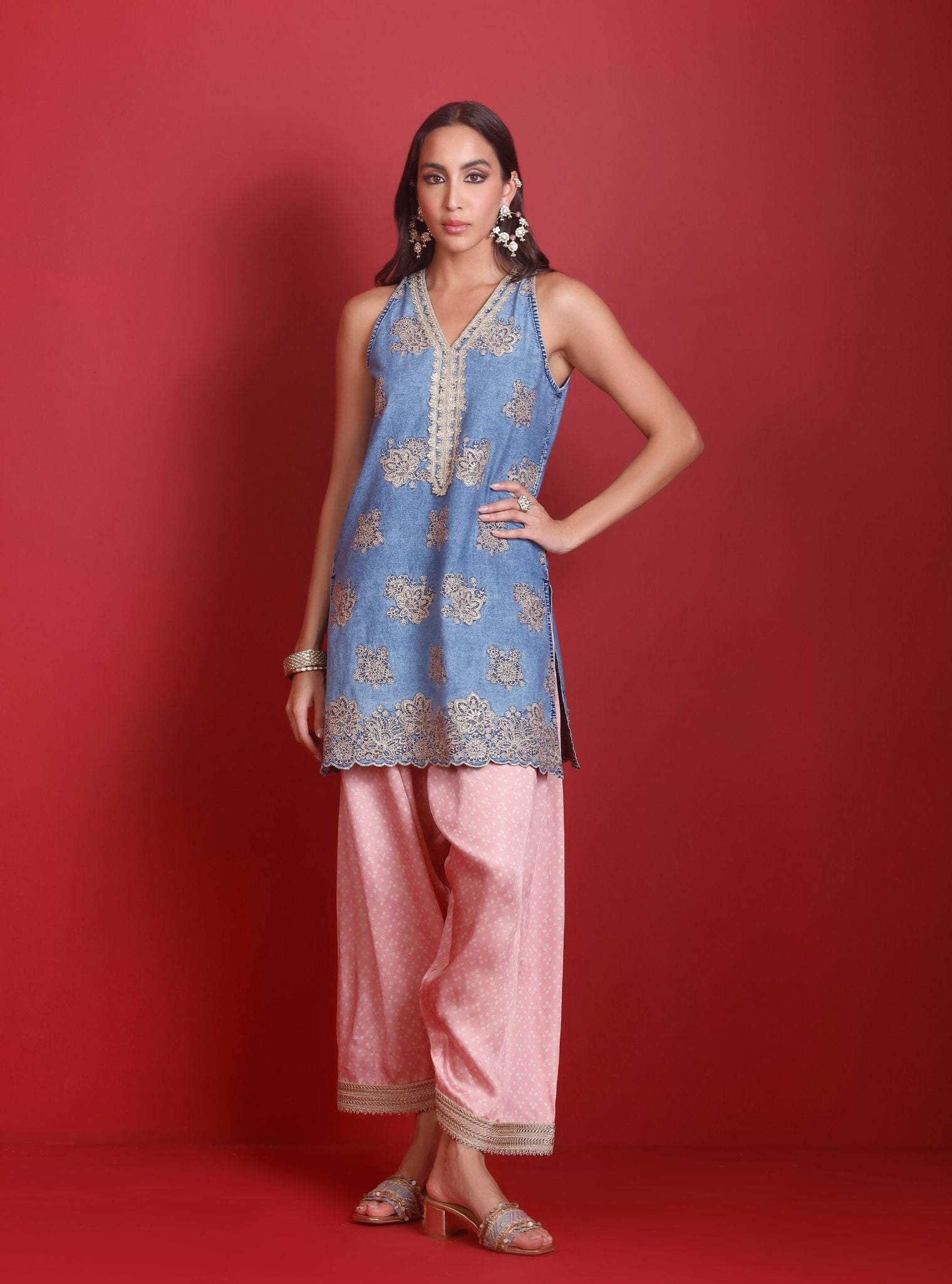 Nira Cupro Denim Kurta Set