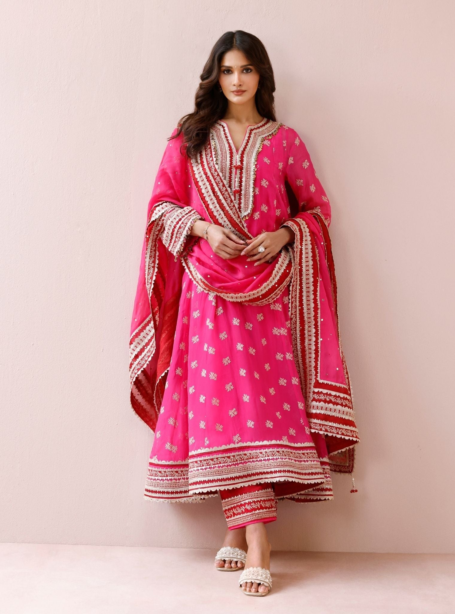 Ivana Organza Fuchsia Anarkali Kurta Set