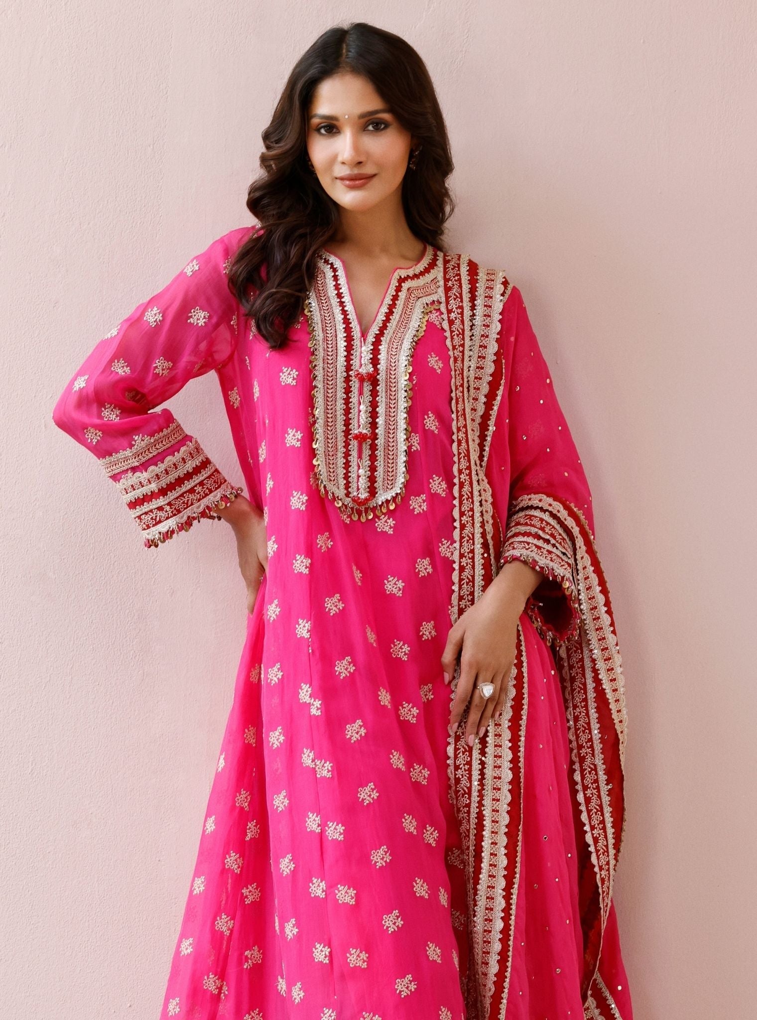 Ivana Organza Fuchsia Anarkali Kurta Set
