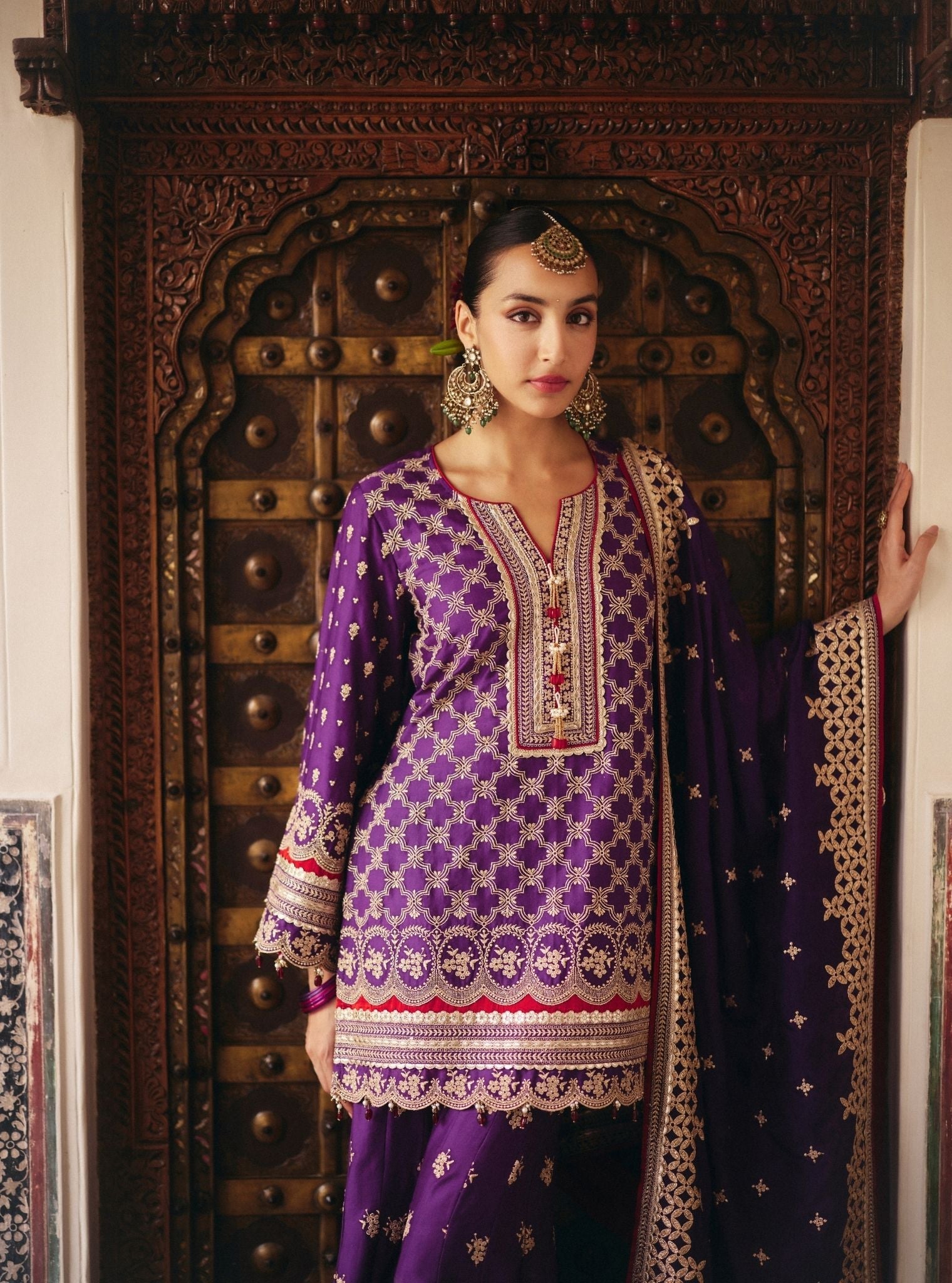 Kanti Pima Satin Purple Garara Set