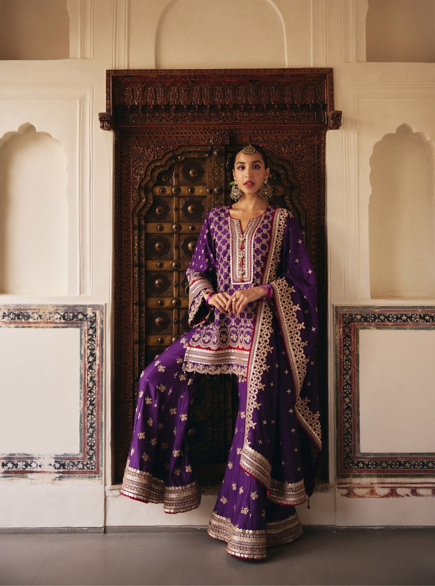 Kanti Pima Satin Purple Garara Set