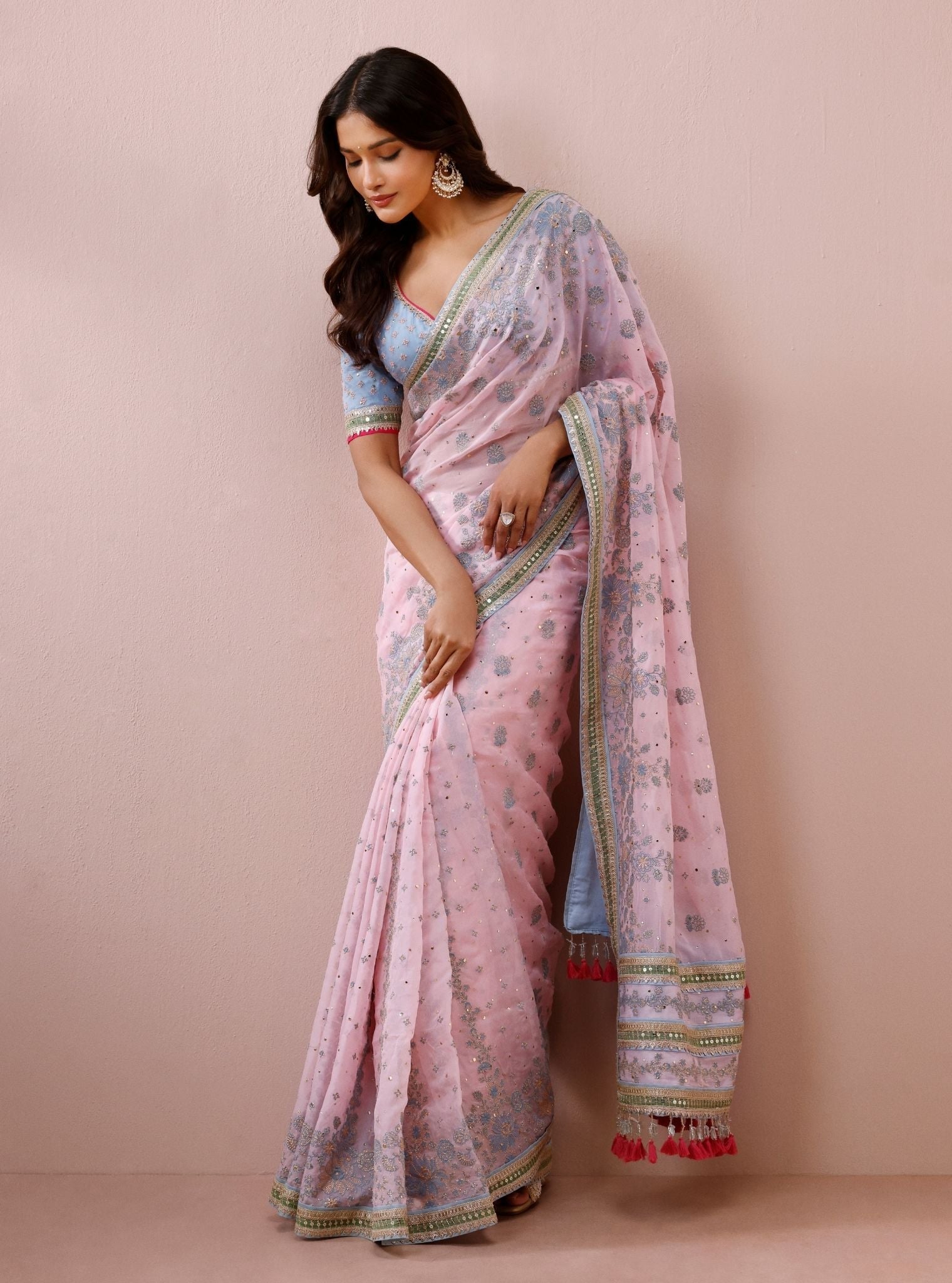 Lavi Organza Pink Saree