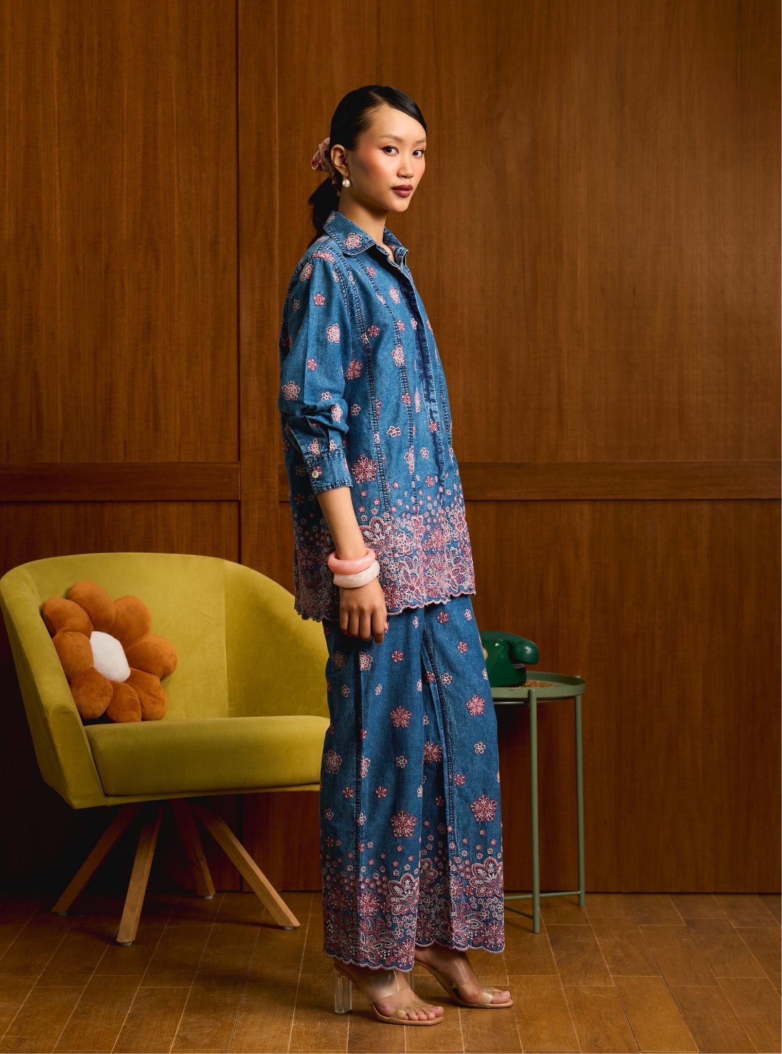 Taneira Denim Pink Shirt Set