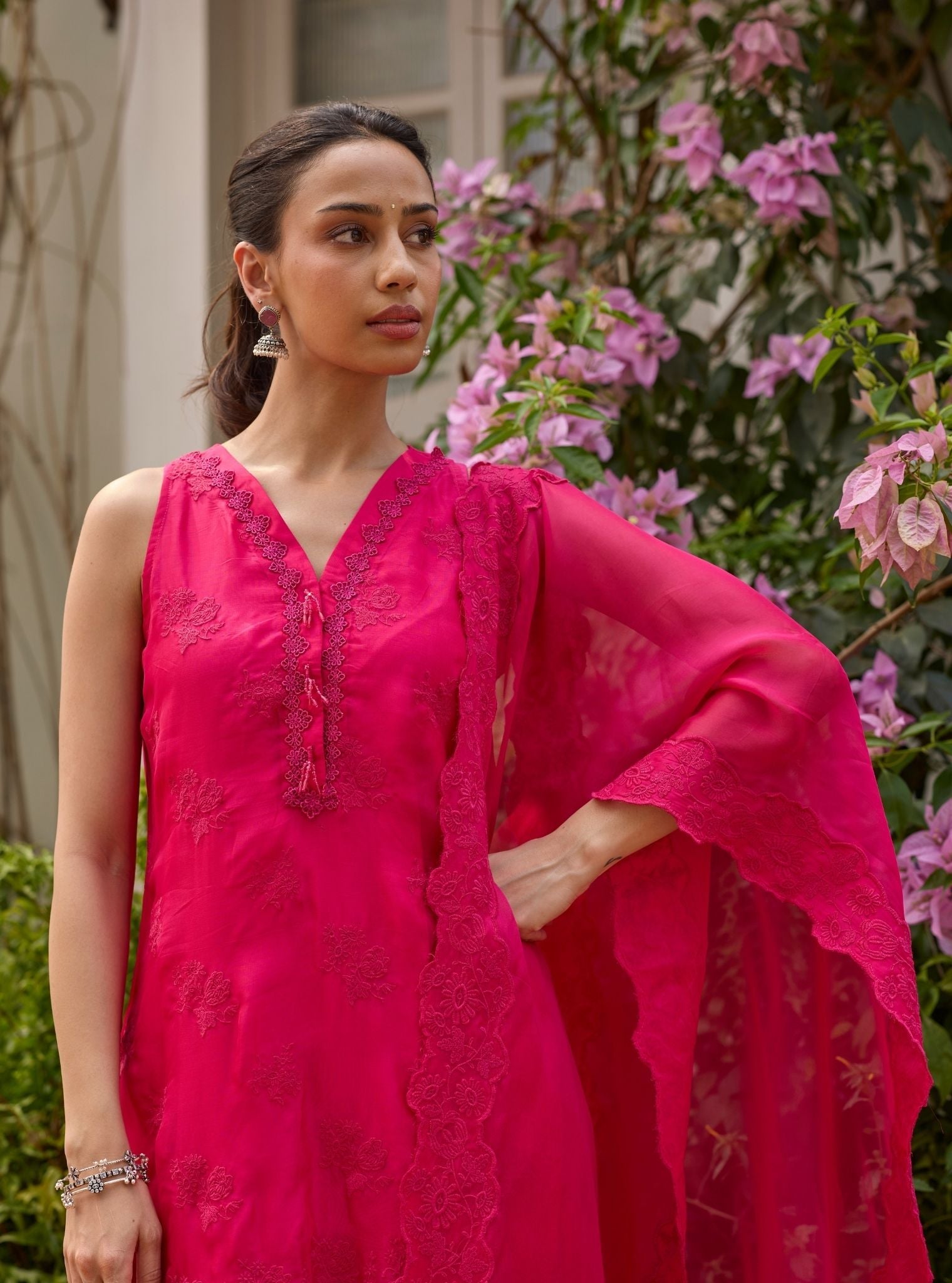 Tiki Organza Fuchsia Kurta With Farshi Salwar