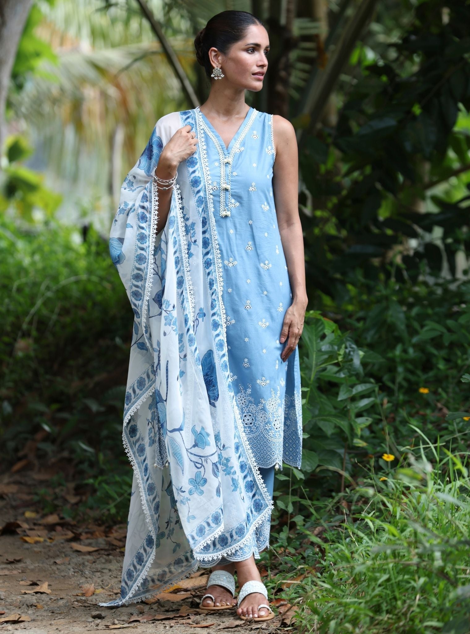 Kora Supima Cotton Blue Kurta Set