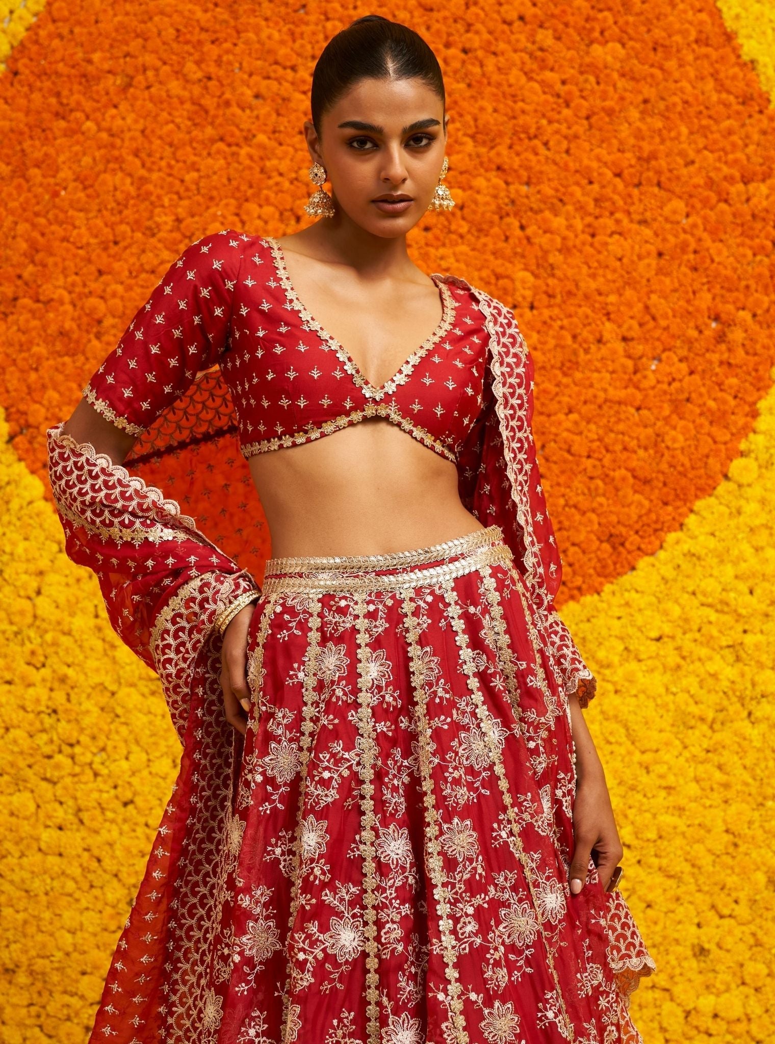 Mulmul Organza Saiyaara Red lehenga