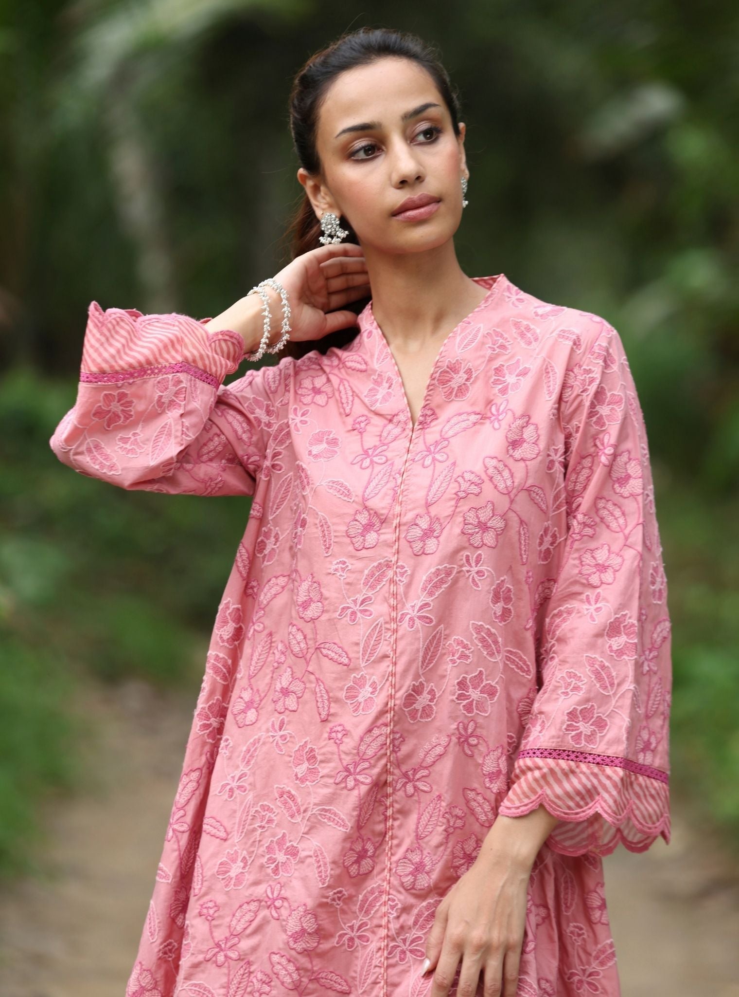 Abia Supima Cotton Salmon Pink kurta Set