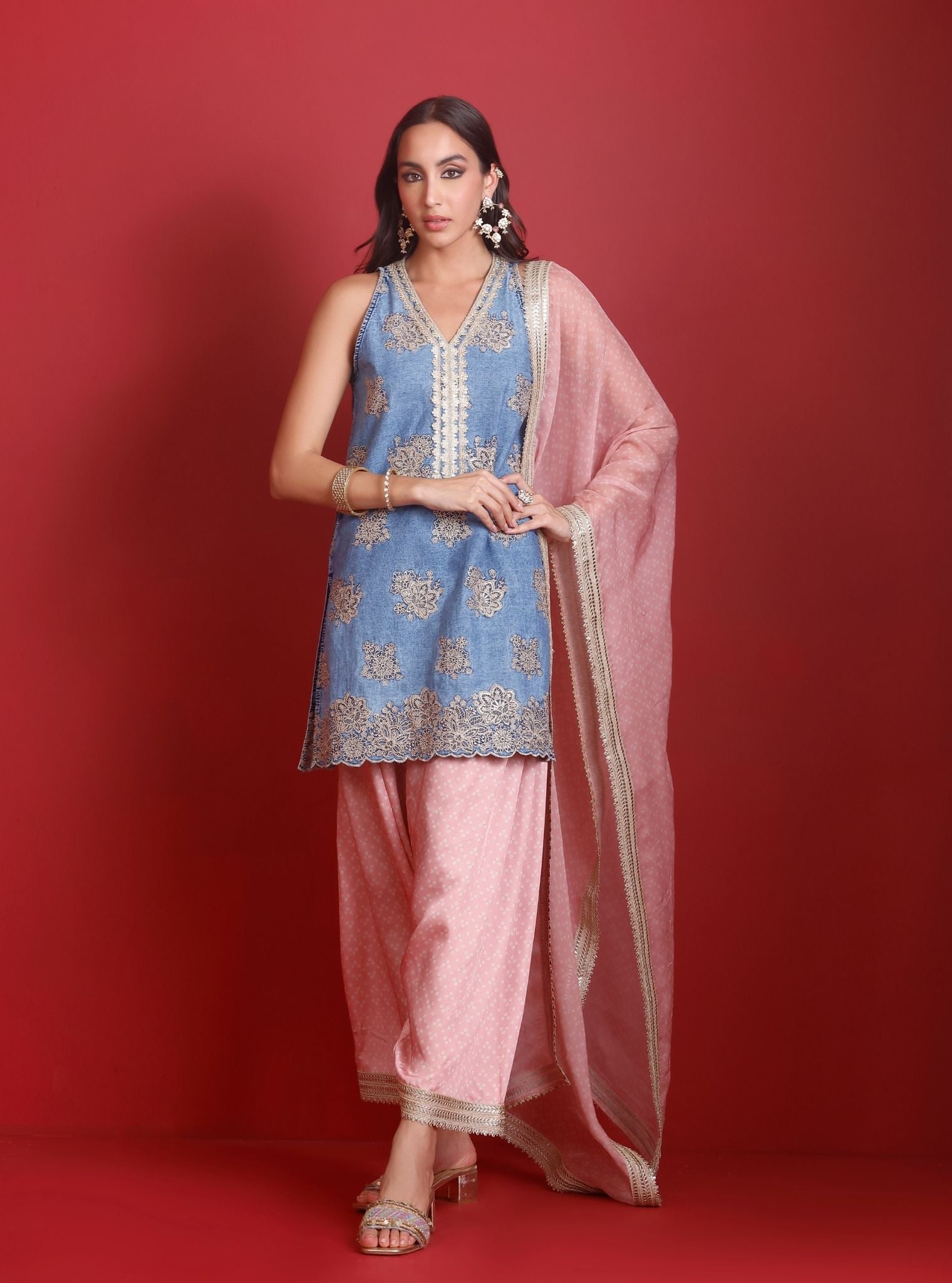 Mulmul Organza Printed Nira Pink Dupatta