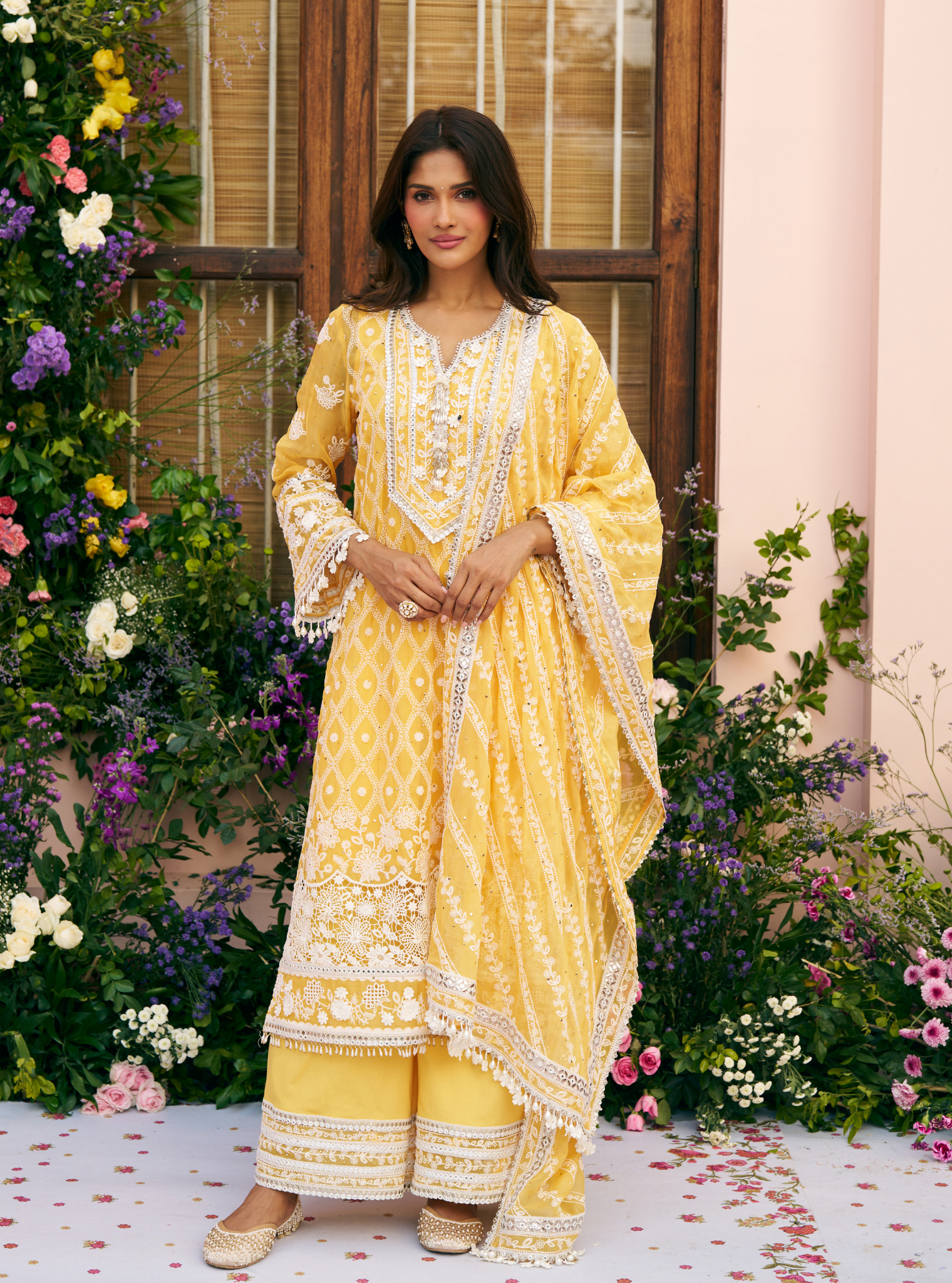 Itriya Organza Mustard Kurta Set