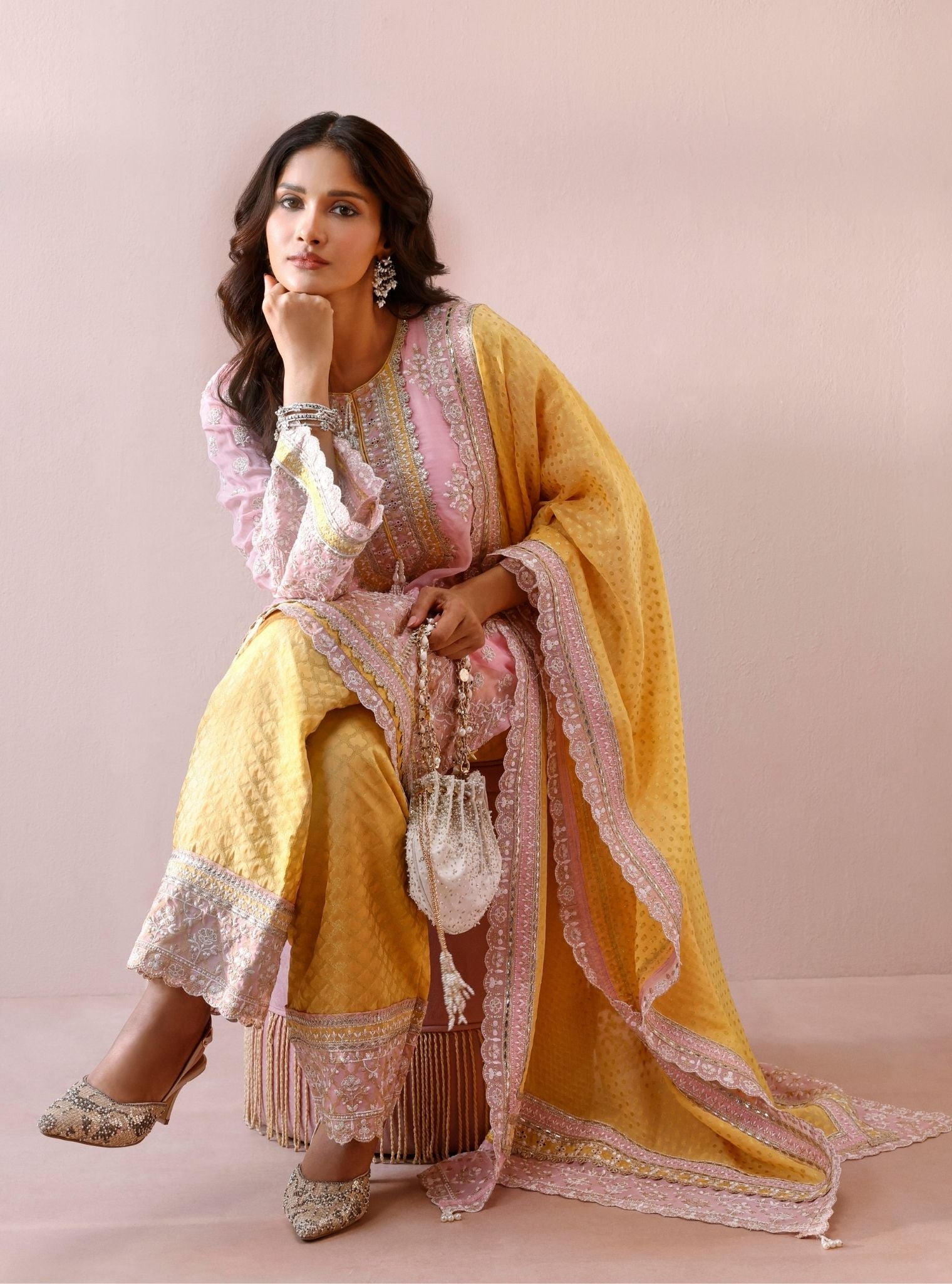 Rila Organza Pink Kurta with Wide Pants