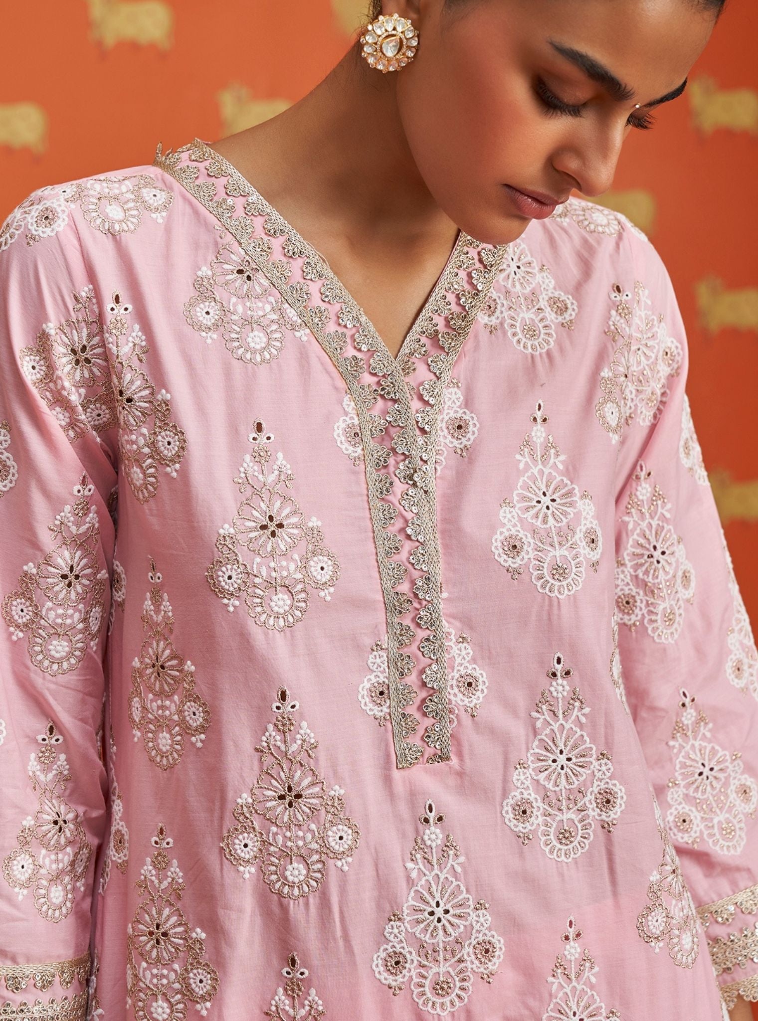 Mulmul Cotton Kaeo Pink Kurta With Mulmul Cotton Kaeo Pink Pant