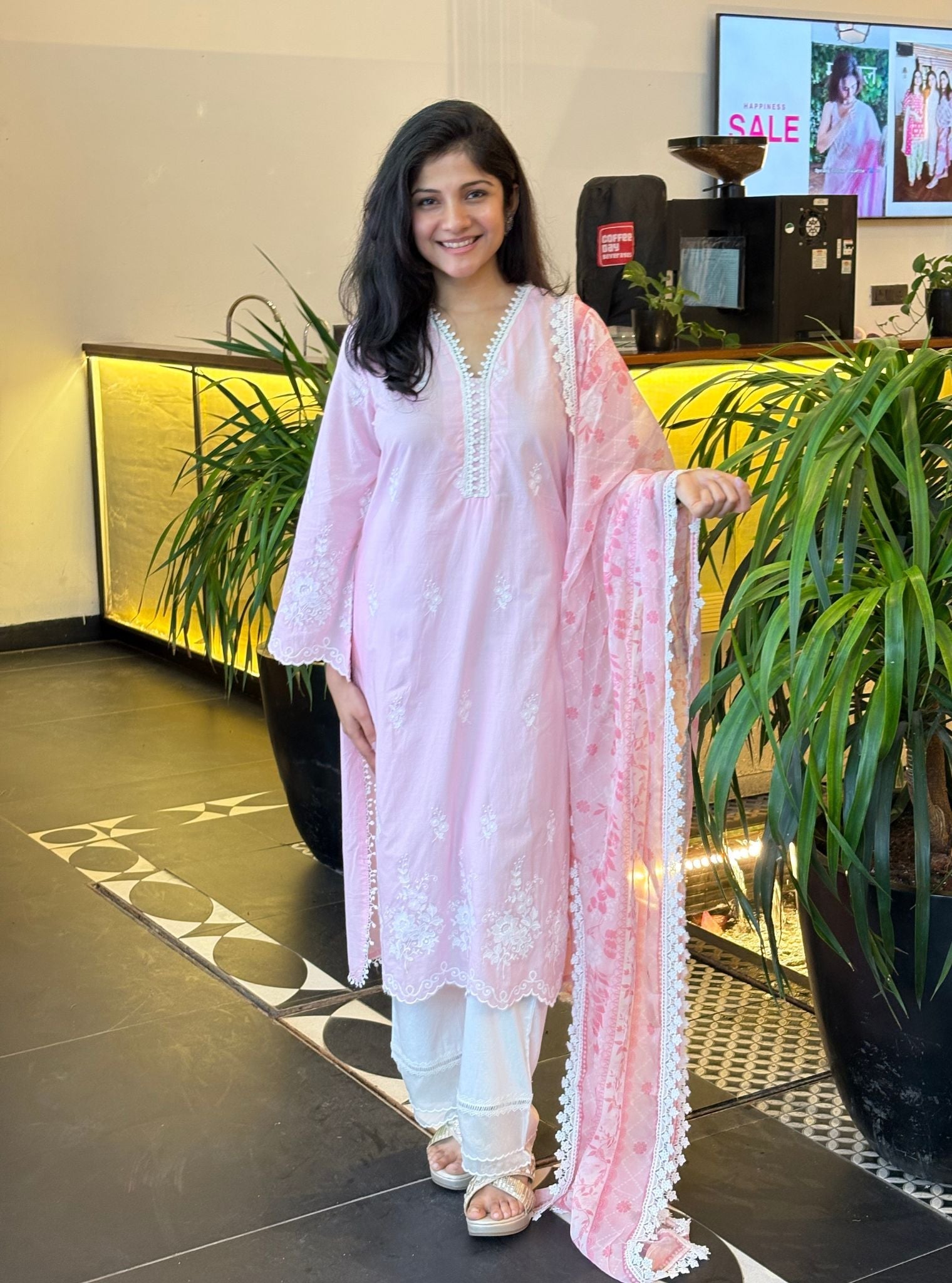 Love Song Supima Cotton Pink Kurta with Saanjh White Pant Set