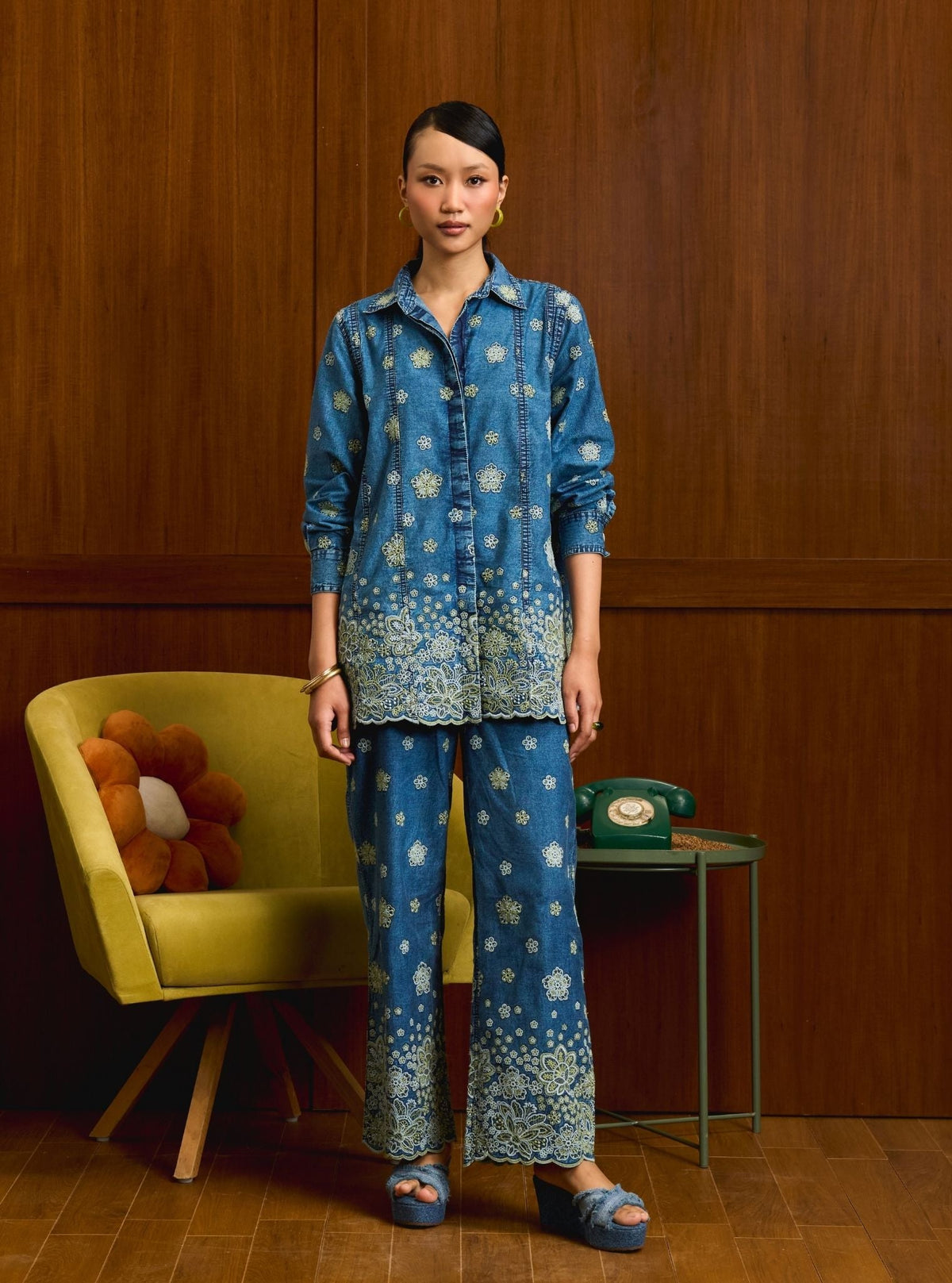 Taneira Denim Light Green Shirt Set