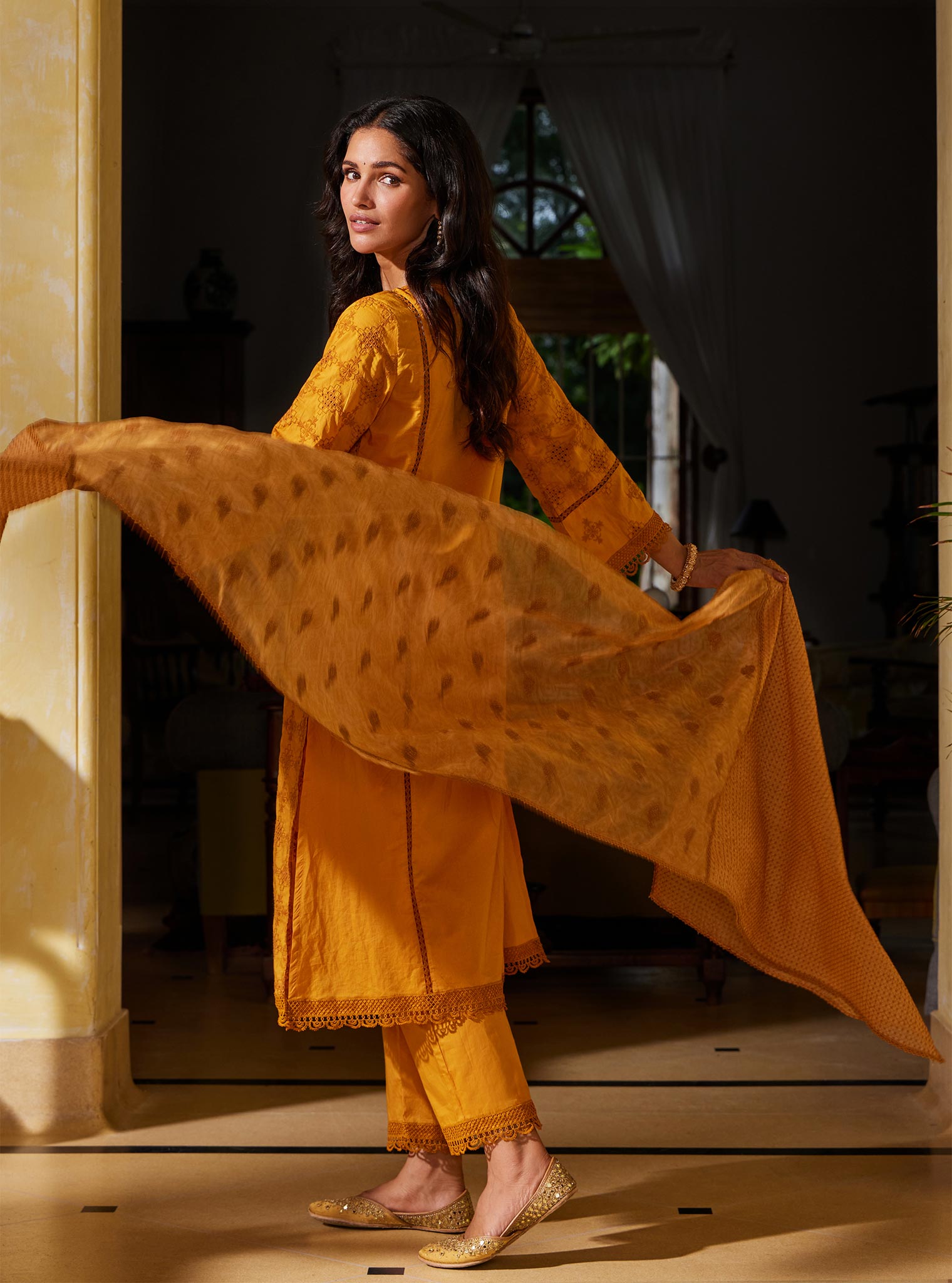 Mulmul Supima Cotton Seher Orange Pant