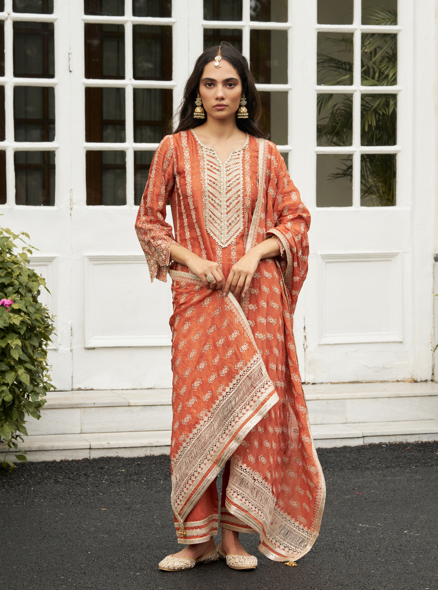 Anantaa Linen Satin Orange Kurta Set