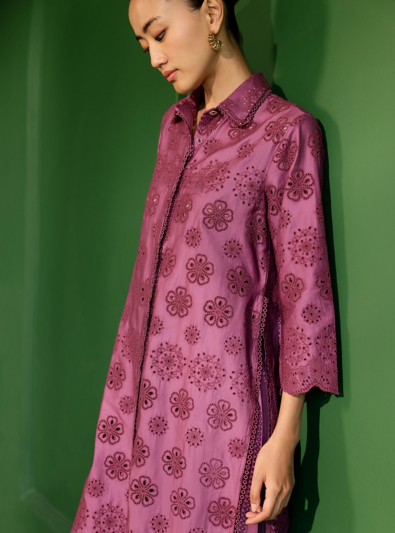 Mulmul Pima Satin Harriet Grape Kurta with Mulmul Pima Satin Harriet Grape Pant