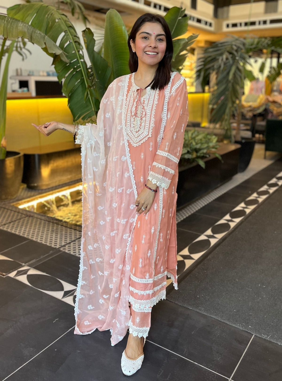 Delie Organza Peach Kurta Set