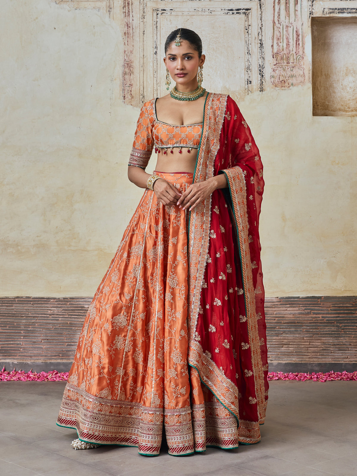 Abeer Cupro Satin Orange Lehenga