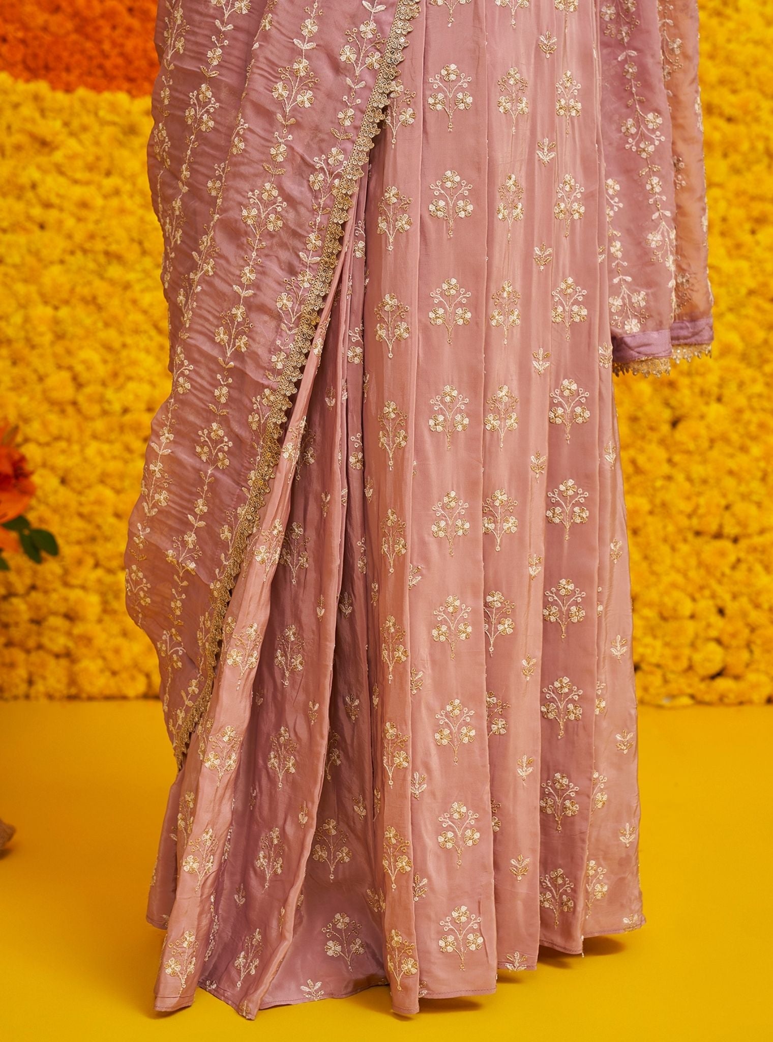 Mulmul Organza + Crepe Sohneya Lilac Saree