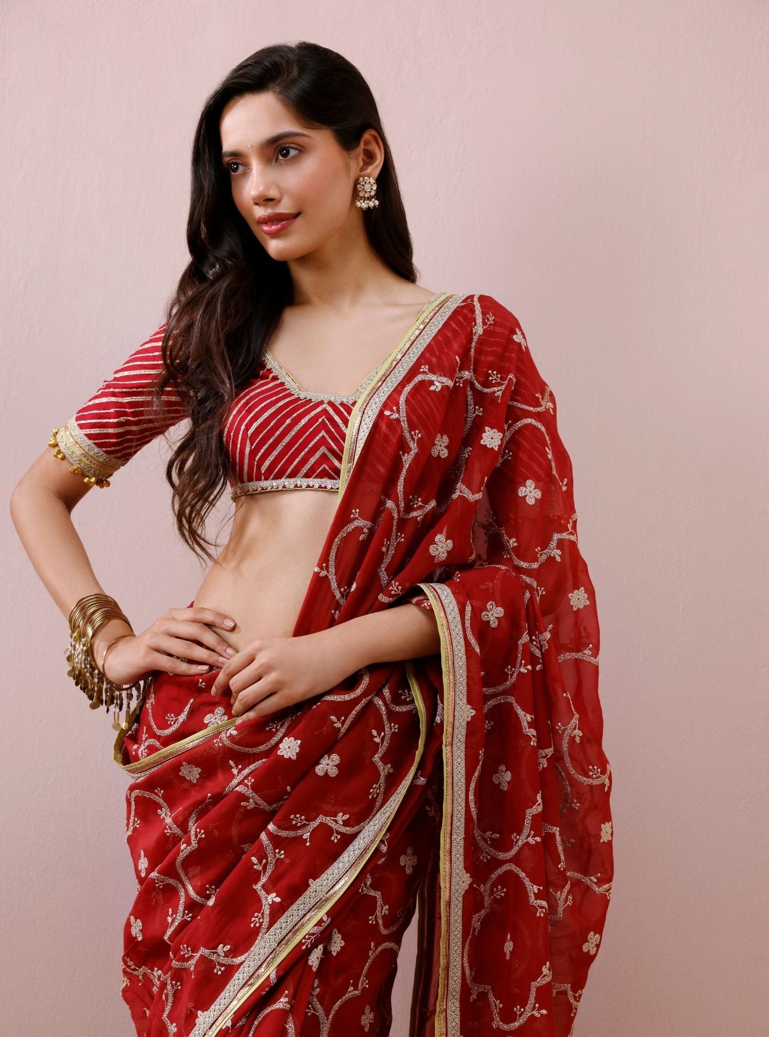 Eshna Organza Red Saree