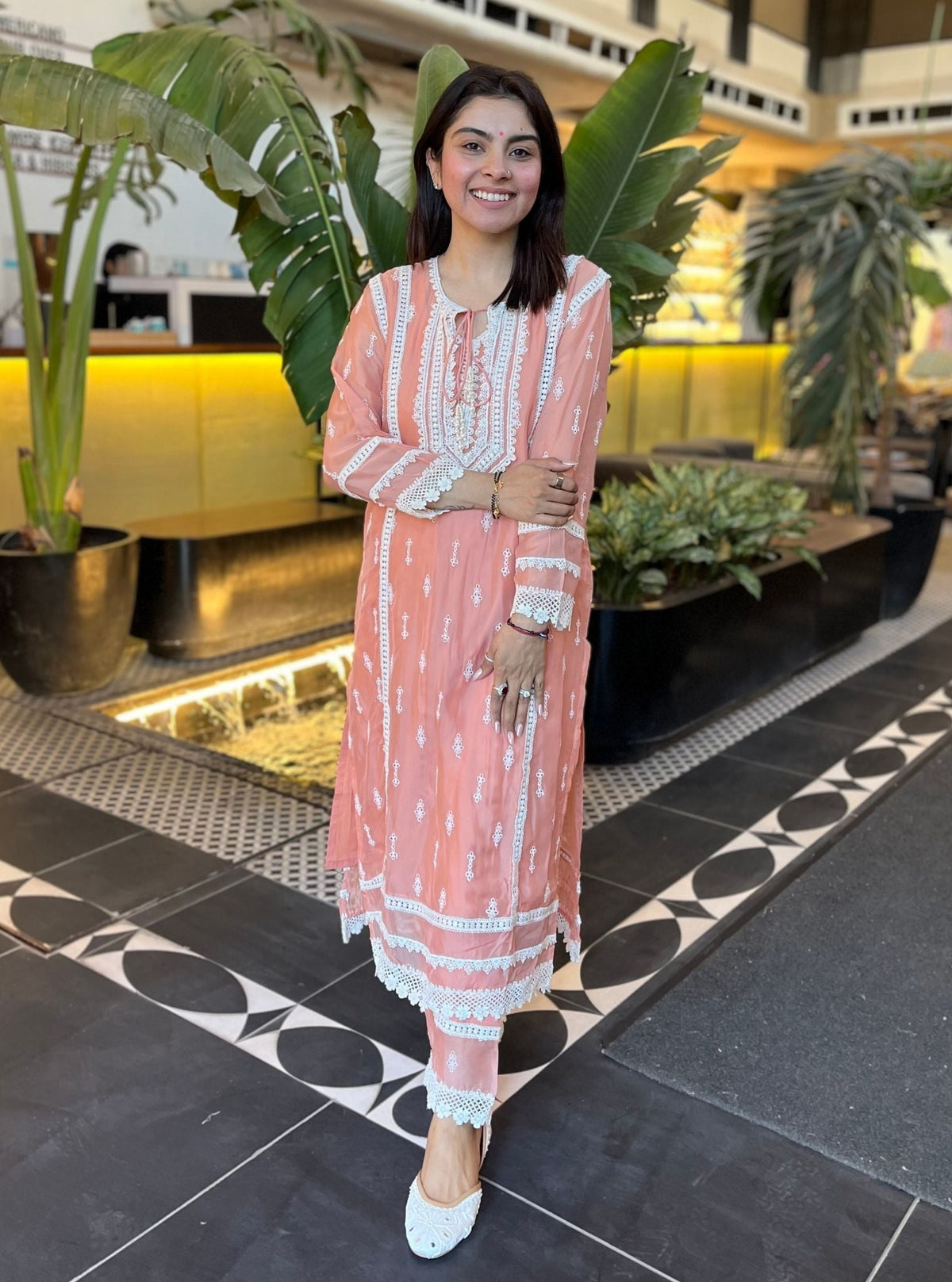 Delie Organza Peach Kurta Set
