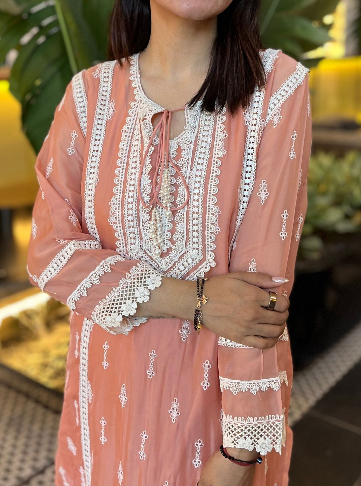 Delie Organza Peach Kurta Set