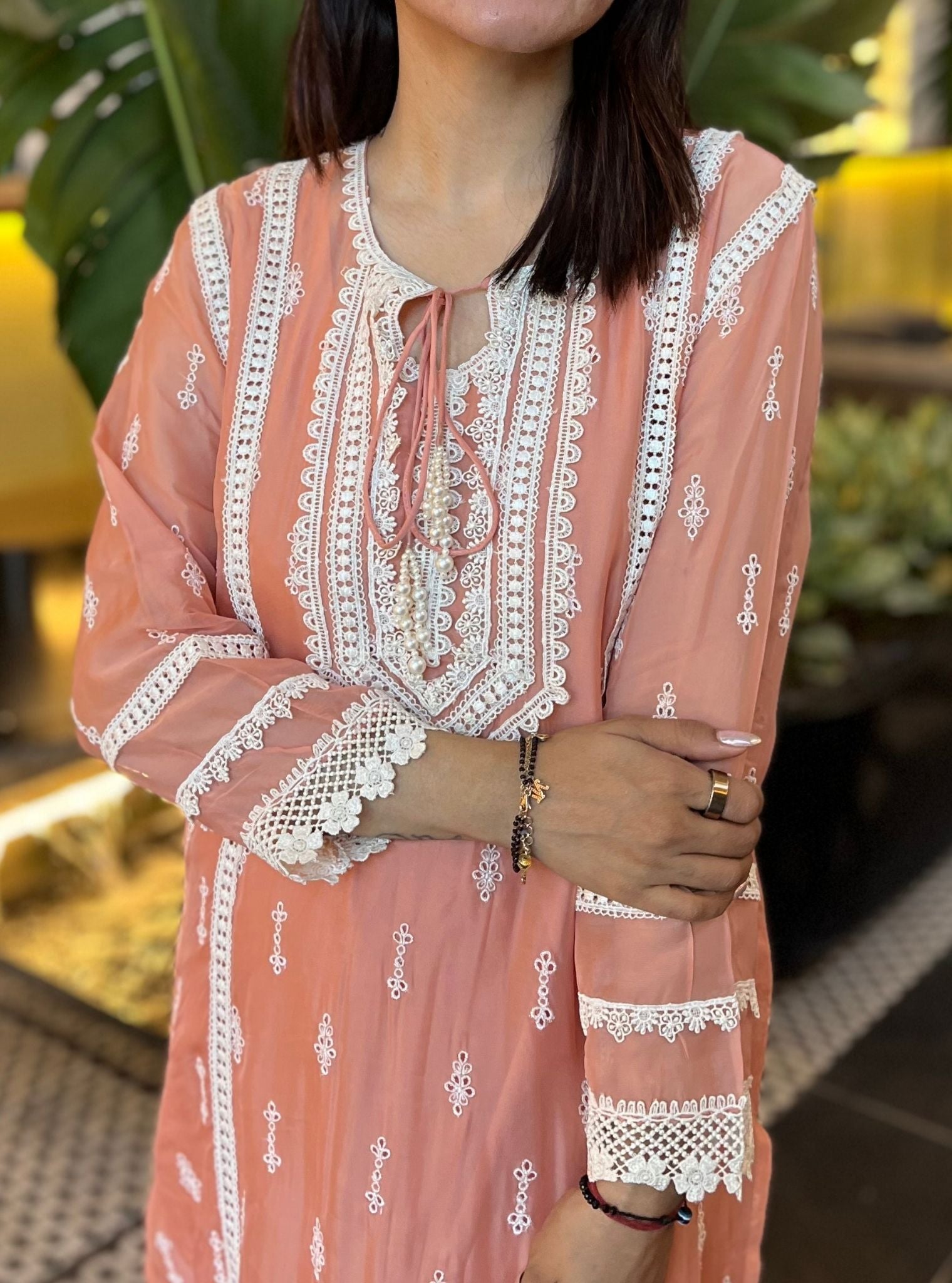 Delie Organza Peach Kurta Set