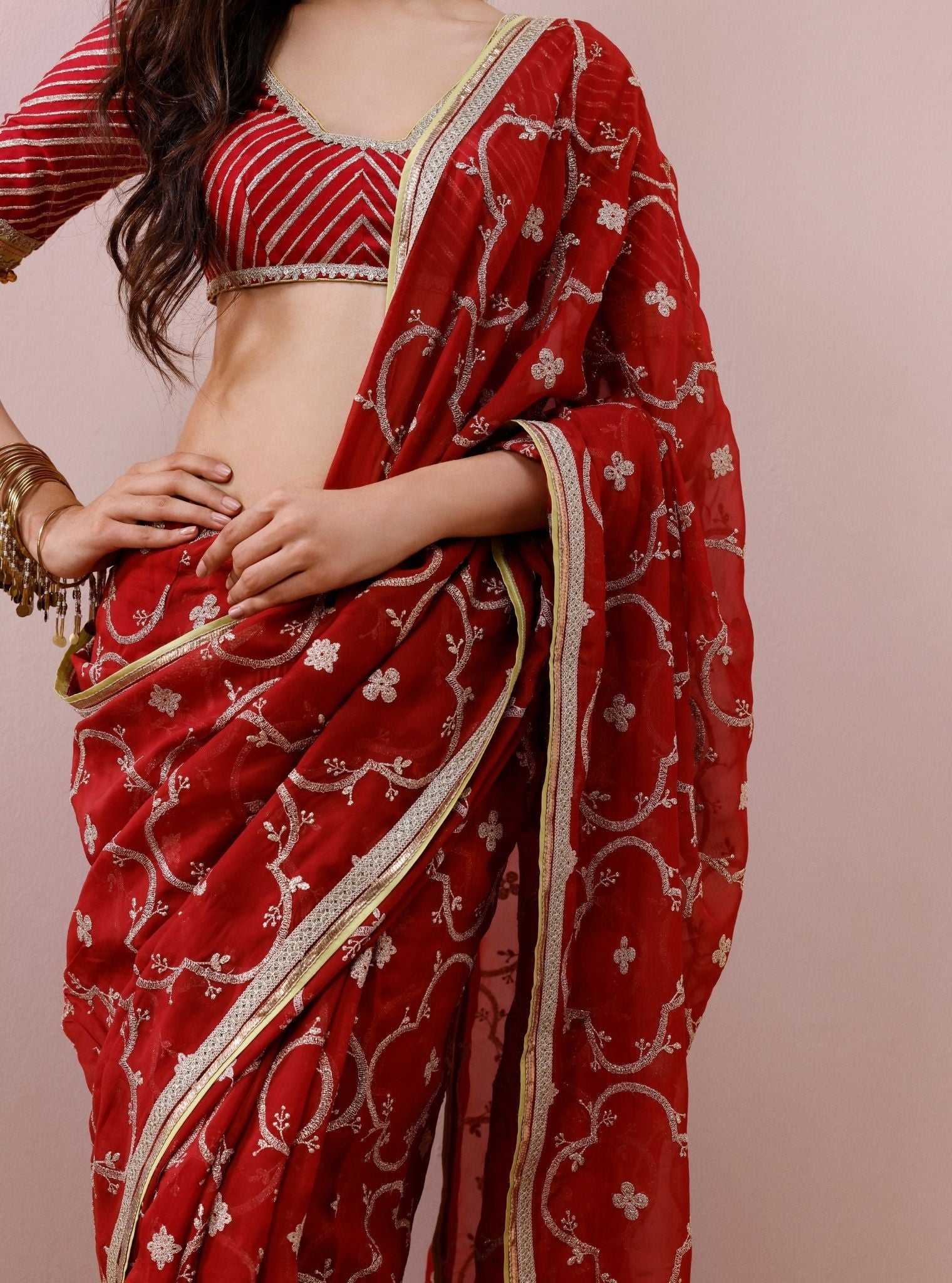 Eshna Organza Red Saree
