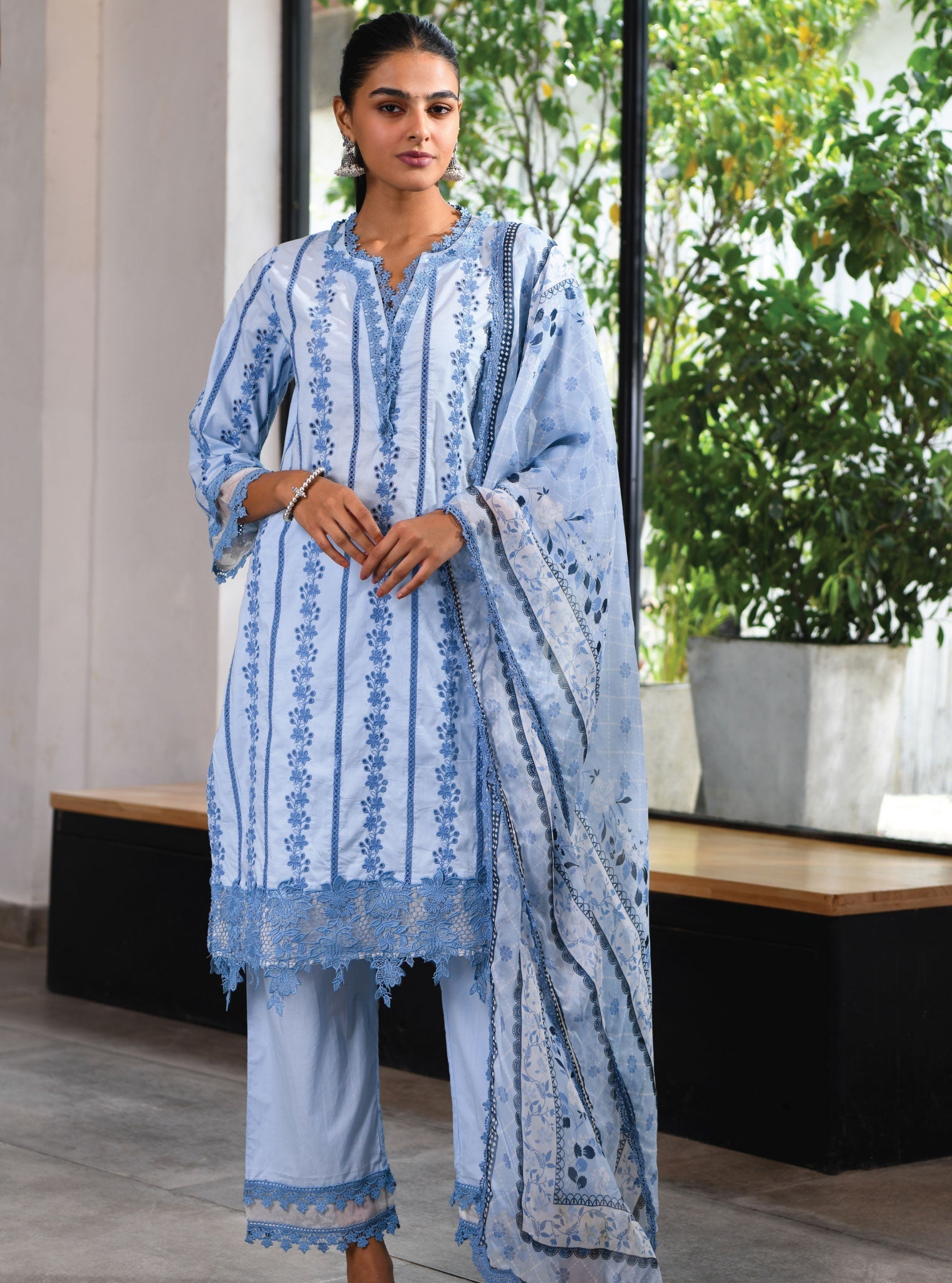 Mulmul Cotton Barnet Blue Kurta With Barnet Blue Pant