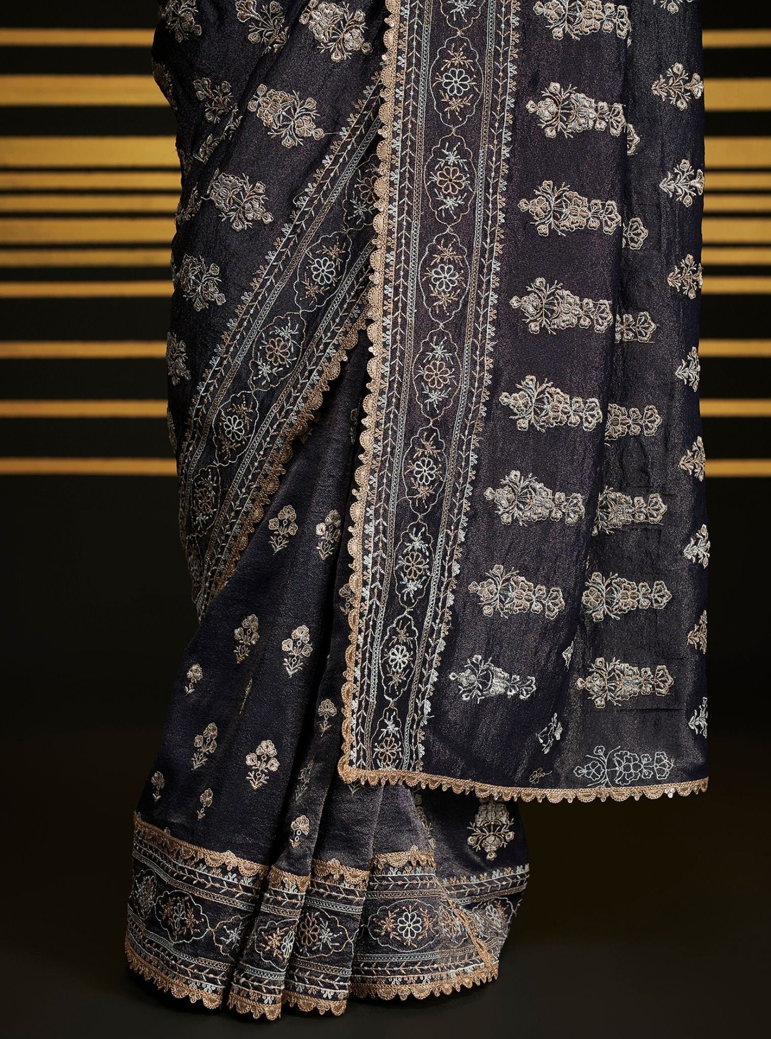 Mulmuil Royal Tissue Rangrez Navy Saree